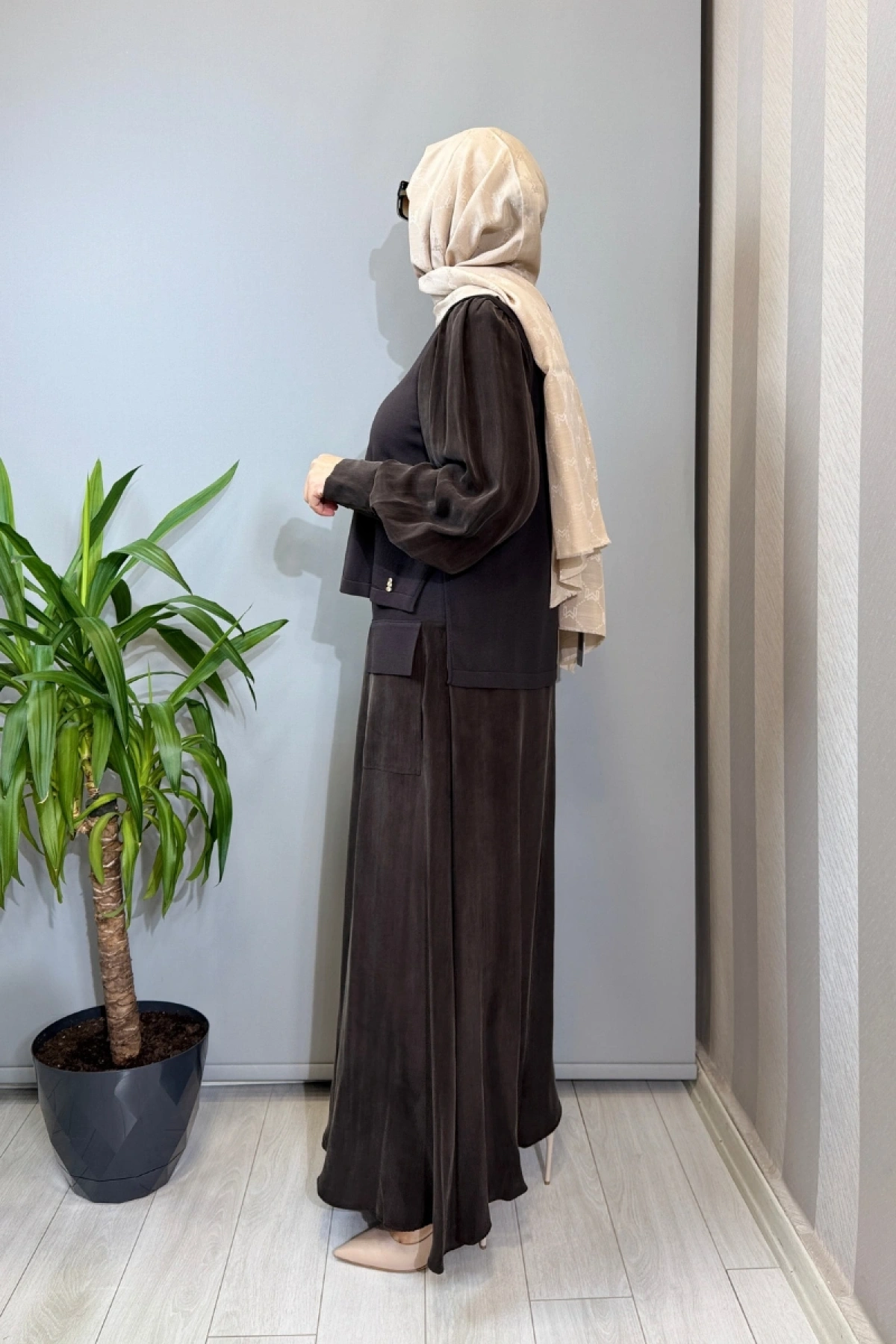 Miss Dalida Balon Cupro Kollu Triko Takım Kahve T26Y-6034 (T26Y-2018)