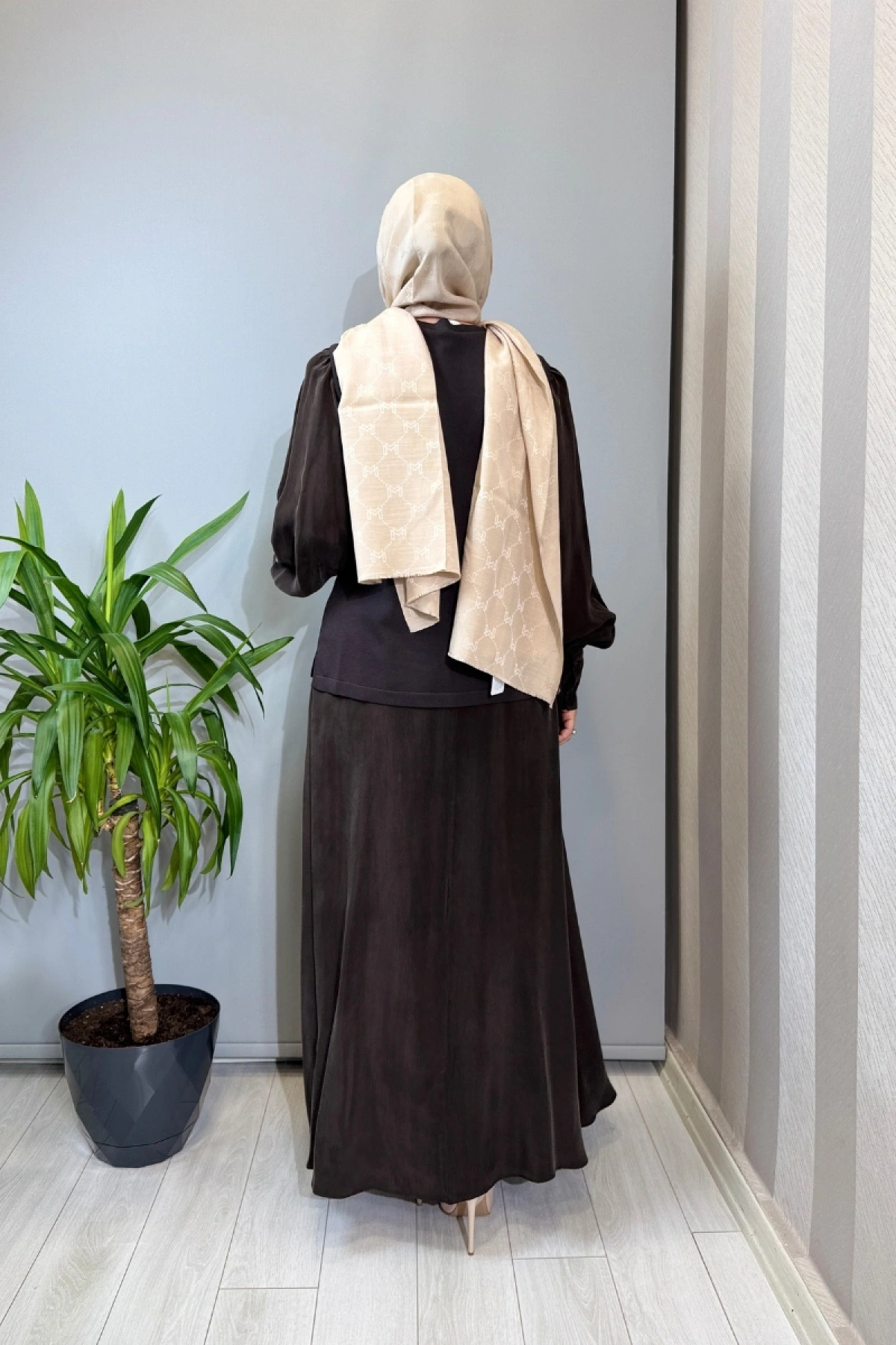 Miss Dalida Balon Cupro Kollu Triko Takım Kahve T26Y-6034 (T26Y-2018)