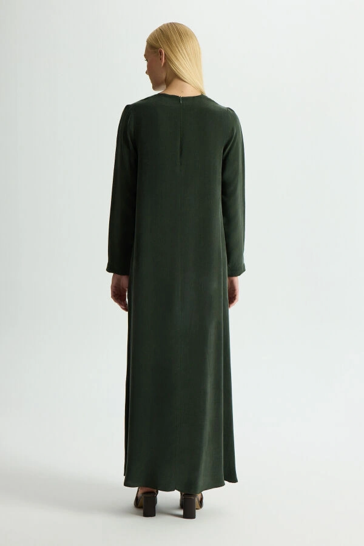 Miss Dalida Düz Renk Uzun Kollu Cupro Elbise Haki T26Y-4008
