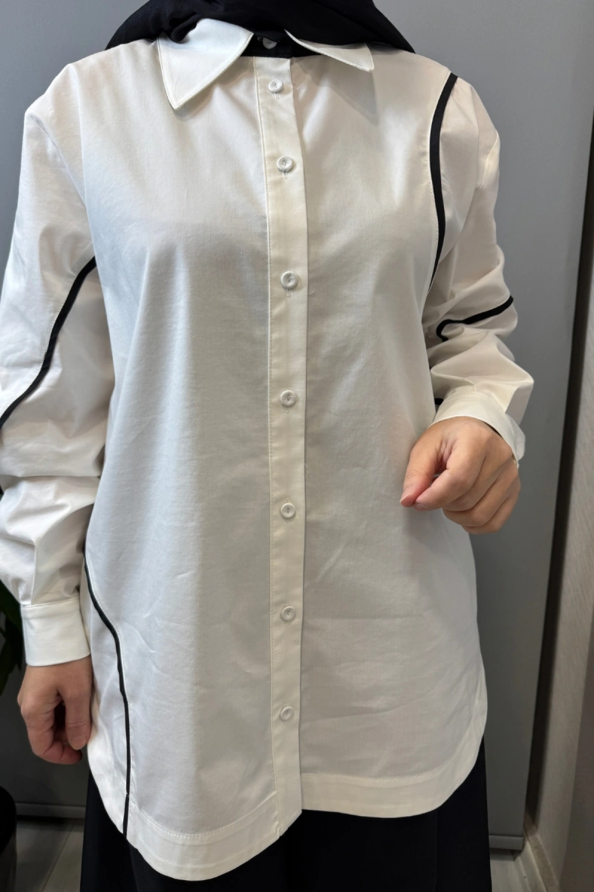 Clande Biye Detaylı Koton Gömlek Ekru 2601-3023