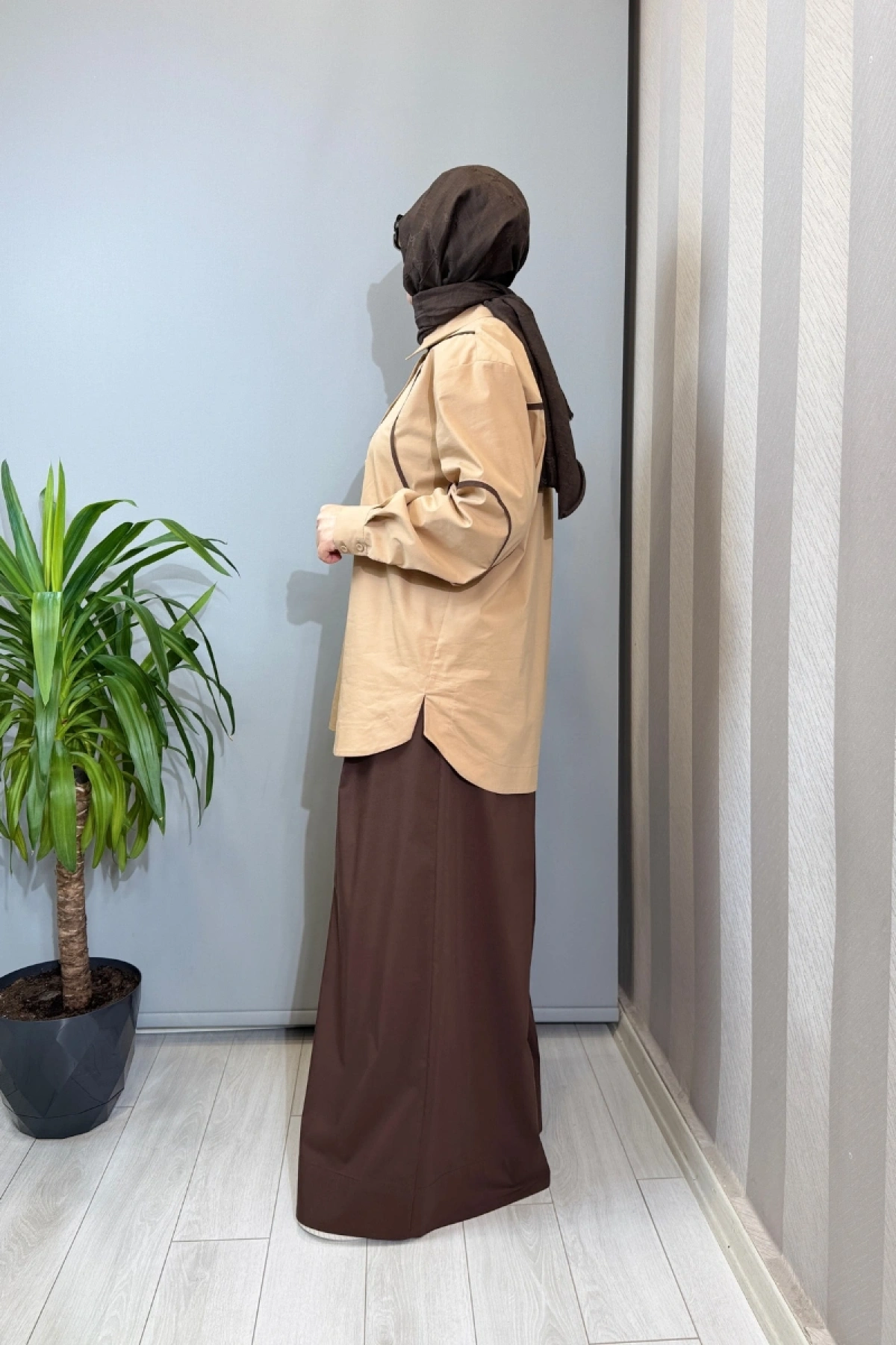 Clande Biye Detaylı Koton Gömlek Vizon 2601-3023