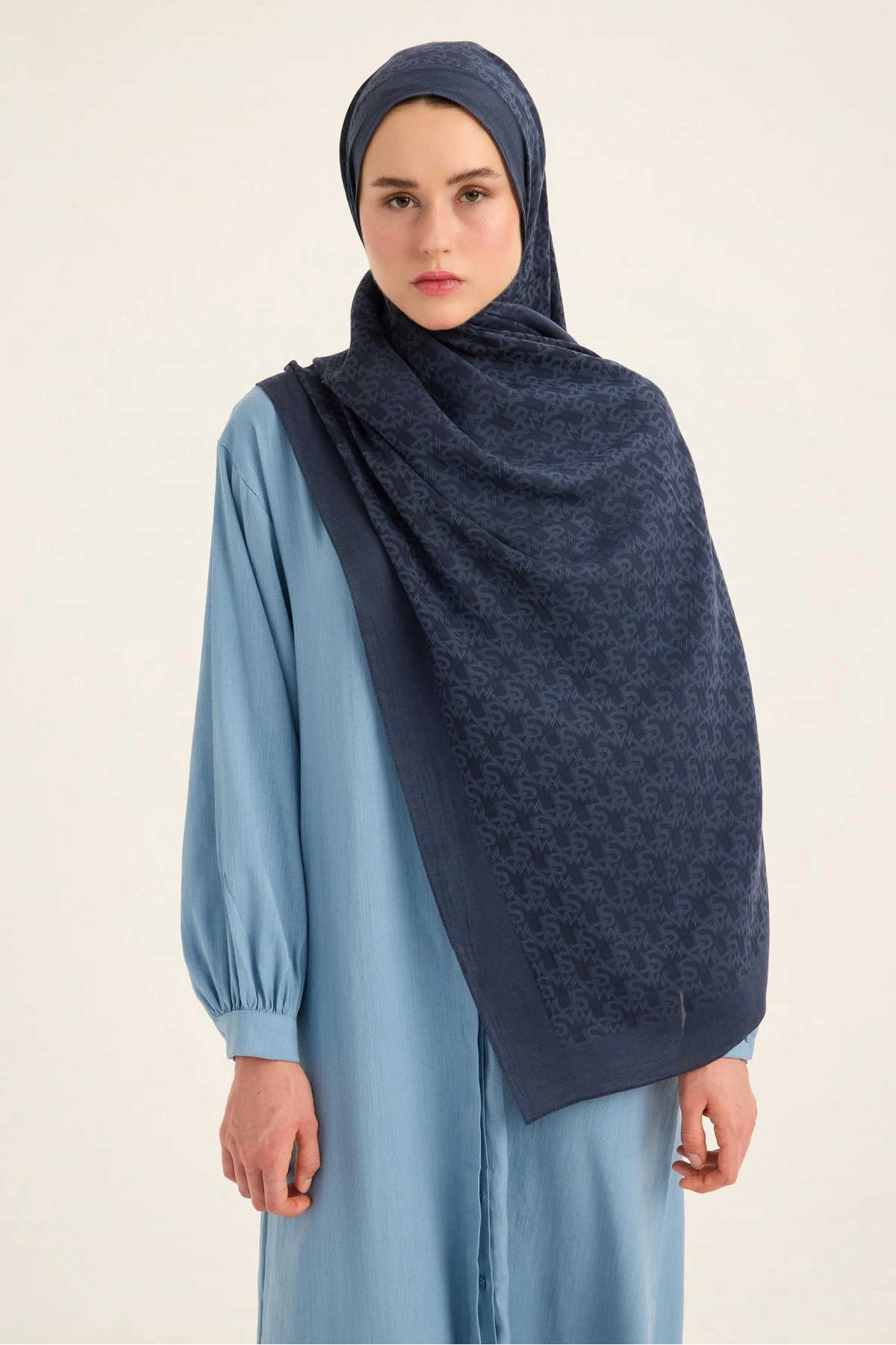 Maisa REMZ İPEK PAMUK TENSEL ŞAL 70*190 CM - LACİVERT