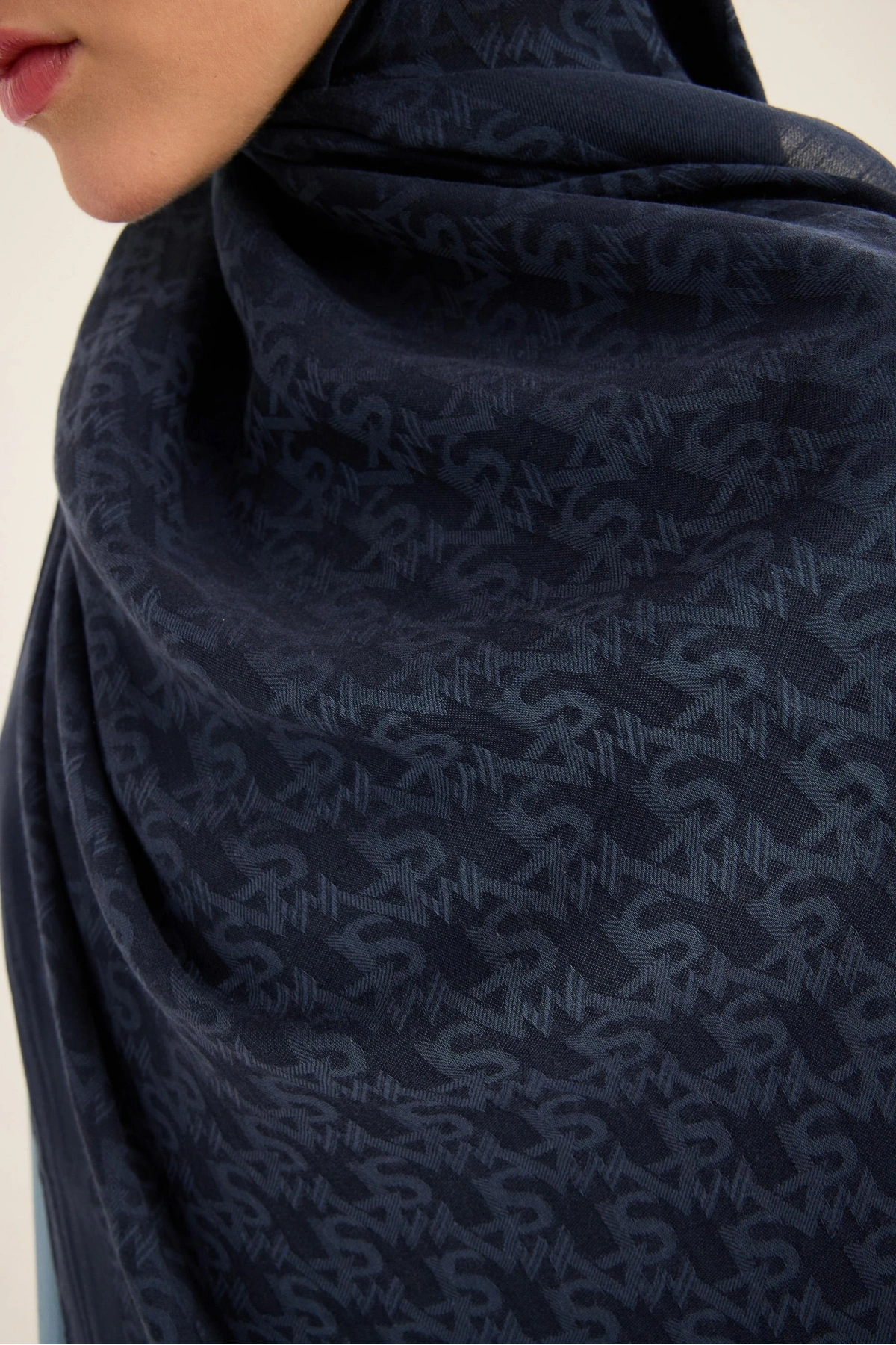 Maisa REMZ İPEK PAMUK TENSEL ŞAL 70*190 CM - LACİVERT