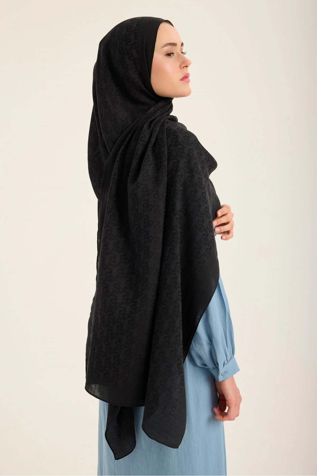 Maisa REMZ İPEK PAMUK TENSEL ŞAL 70*190 CM - SİYAH