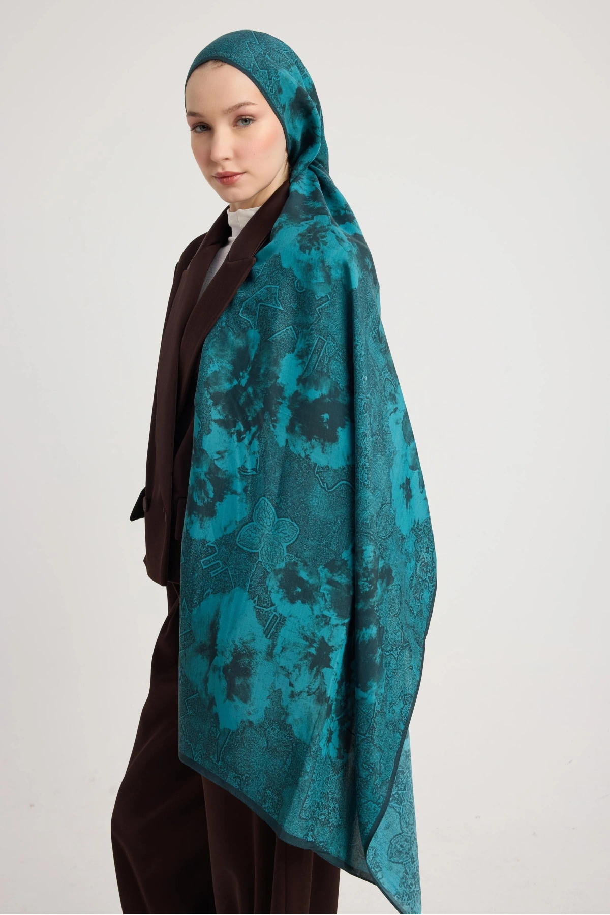 Maisa GÜLRUH FLOŞ VİSKON ŞAL 70*190 CM - PETROL MAVİSİ