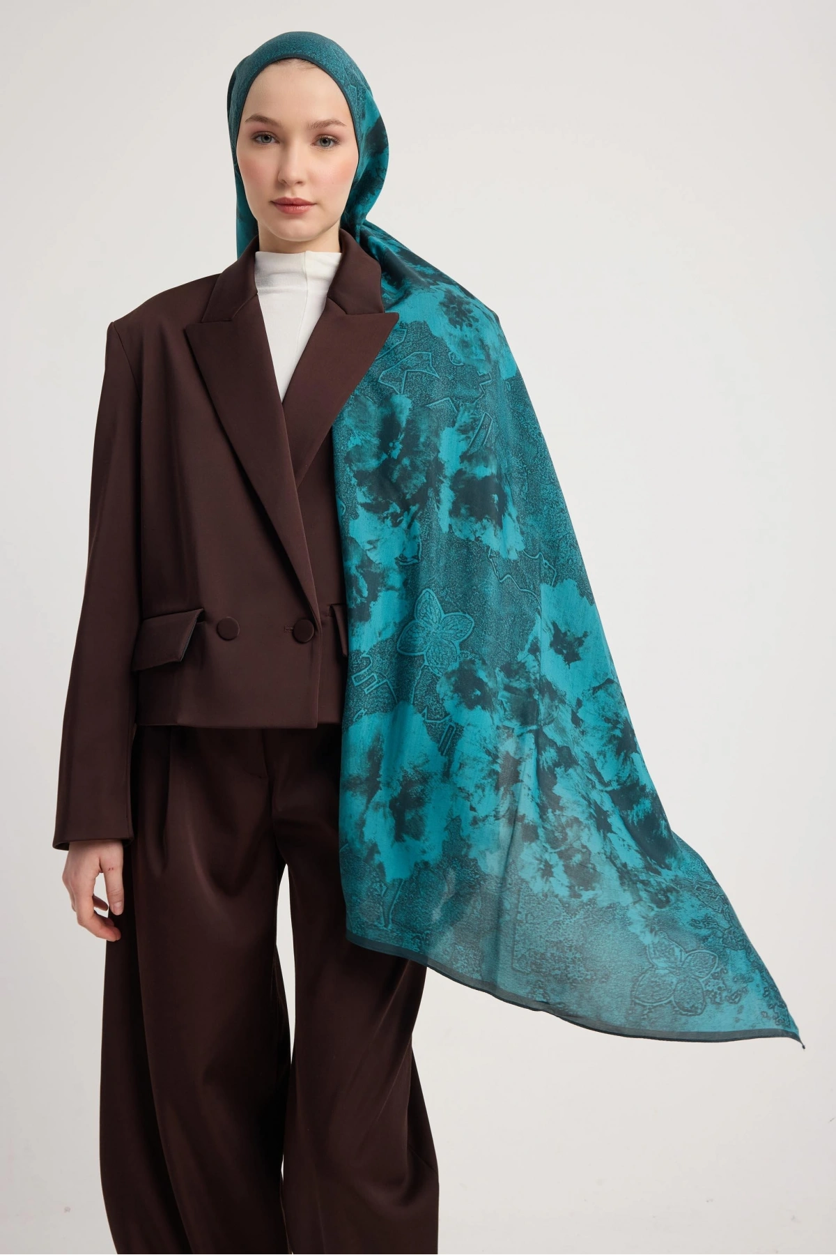 Maisa GÜLRUH FLOŞ VİSKON ŞAL 70*190 CM - PETROL MAVİSİ