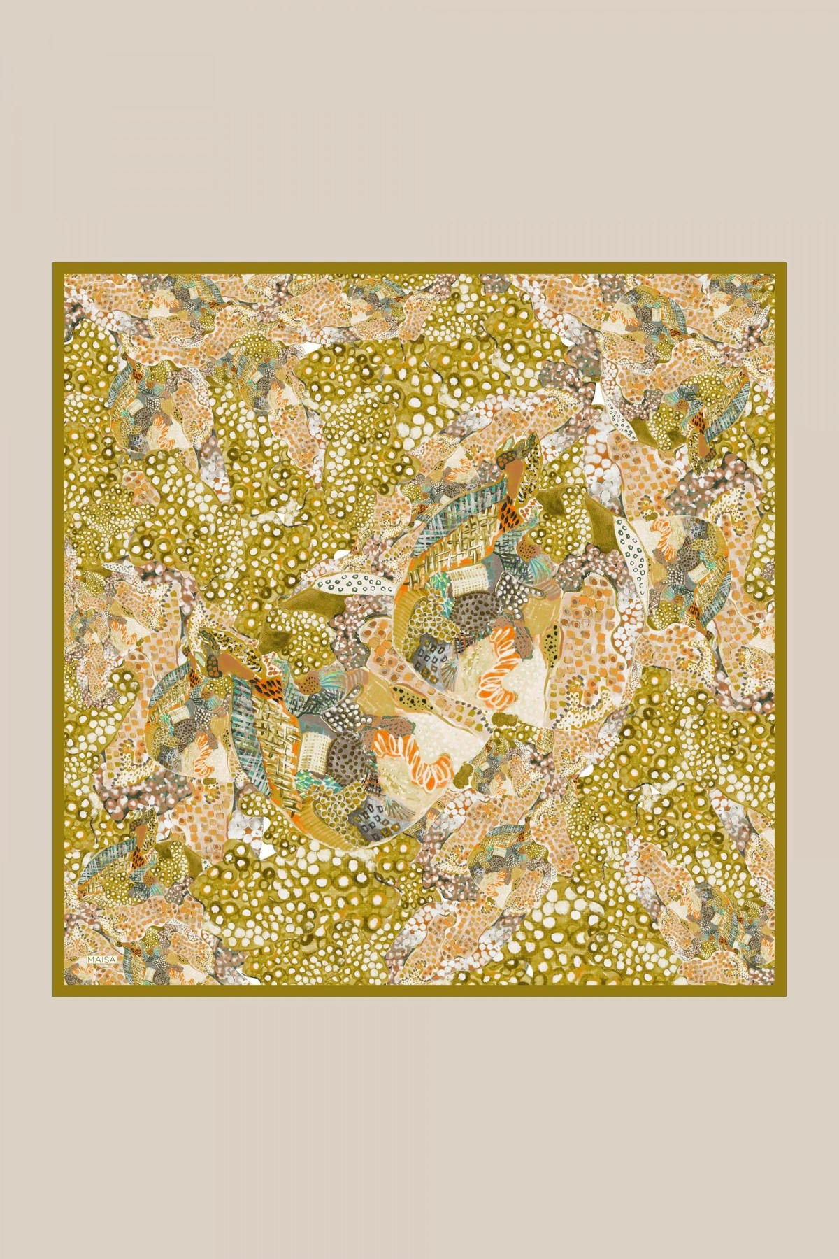 Maisa RENGİN TİVİL İPEK EŞARP 90*90 CM - YAĞ YEŞİLİ