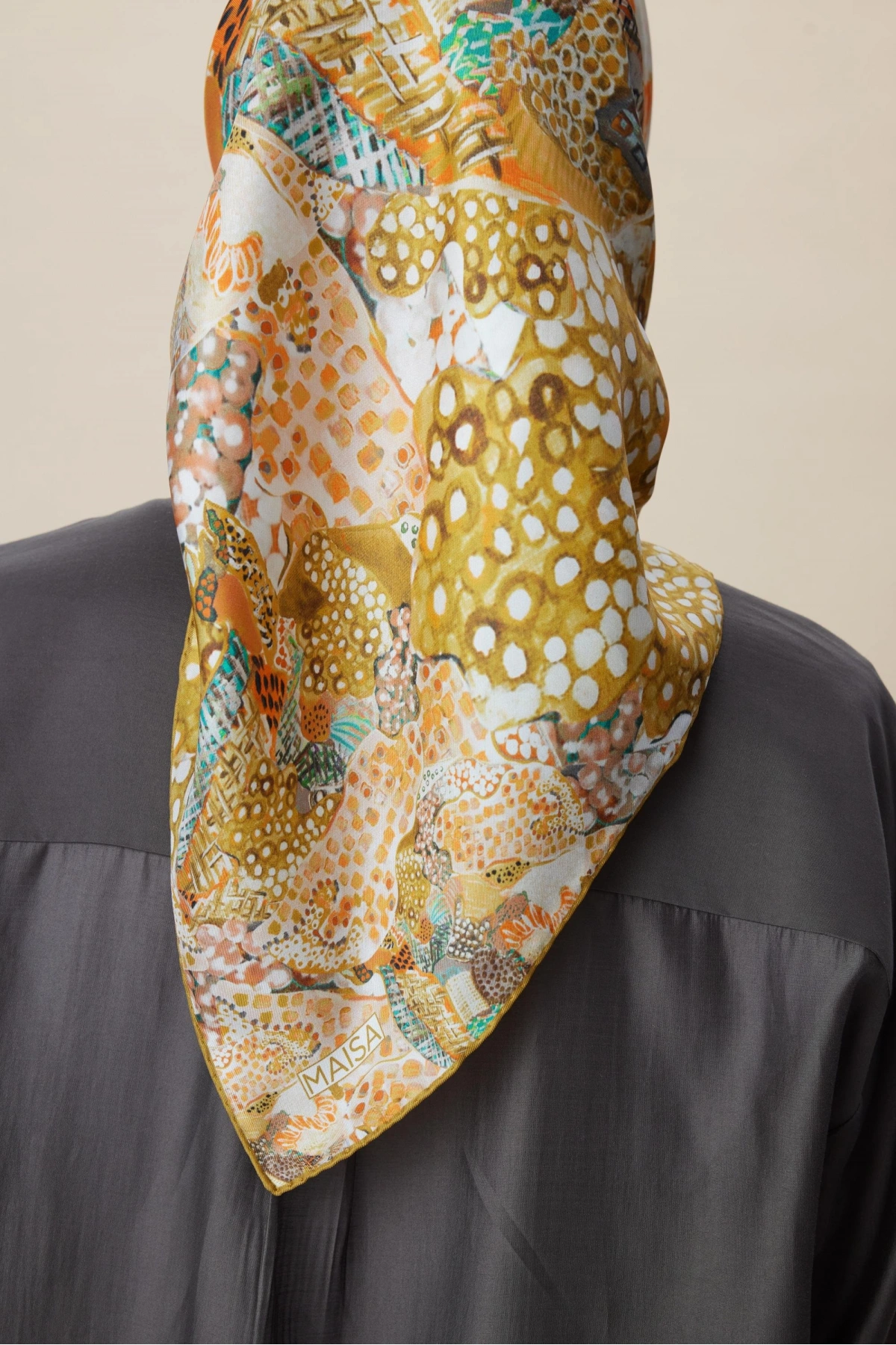 Maisa RENGİN TİVİL İPEK EŞARP 90*90 CM - YAĞ YEŞİLİ