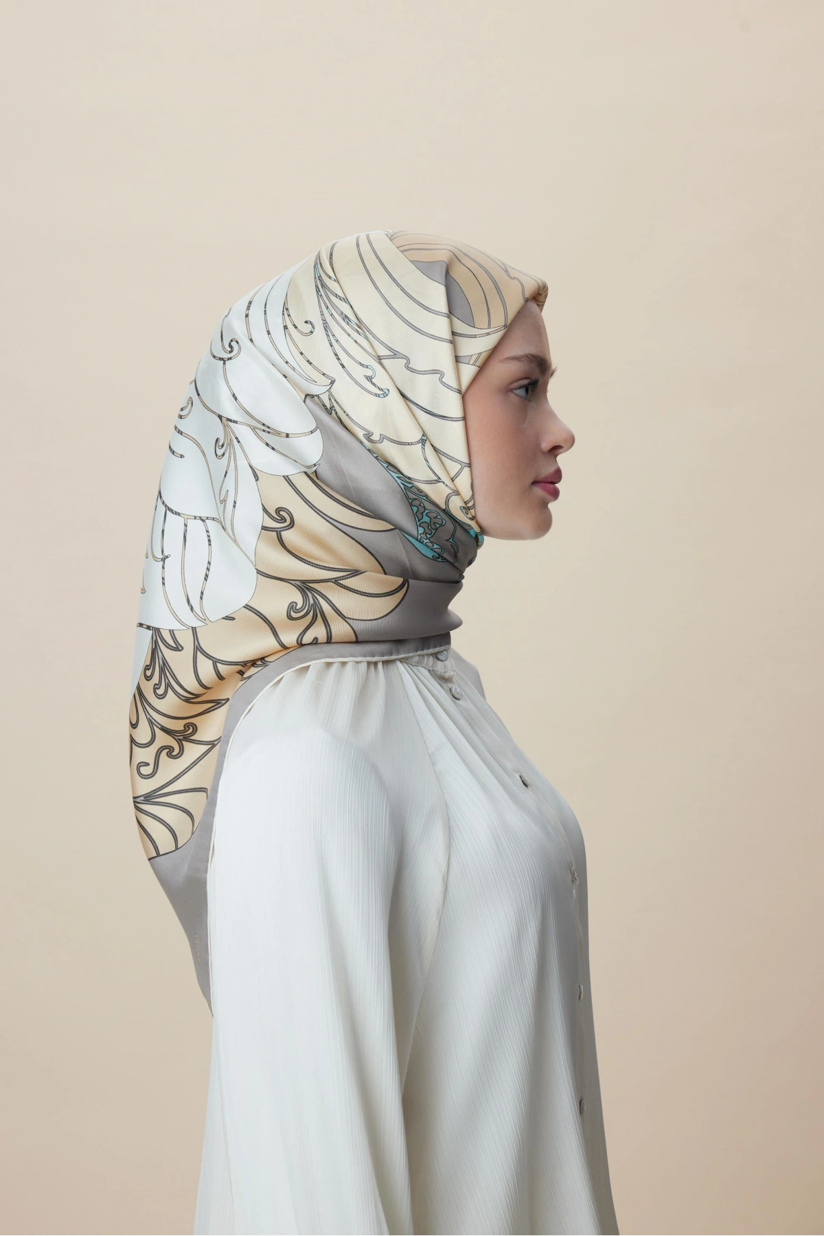 Maisa SAFİ TİVİL İPEK EŞARP 90*90 CM - GRİ