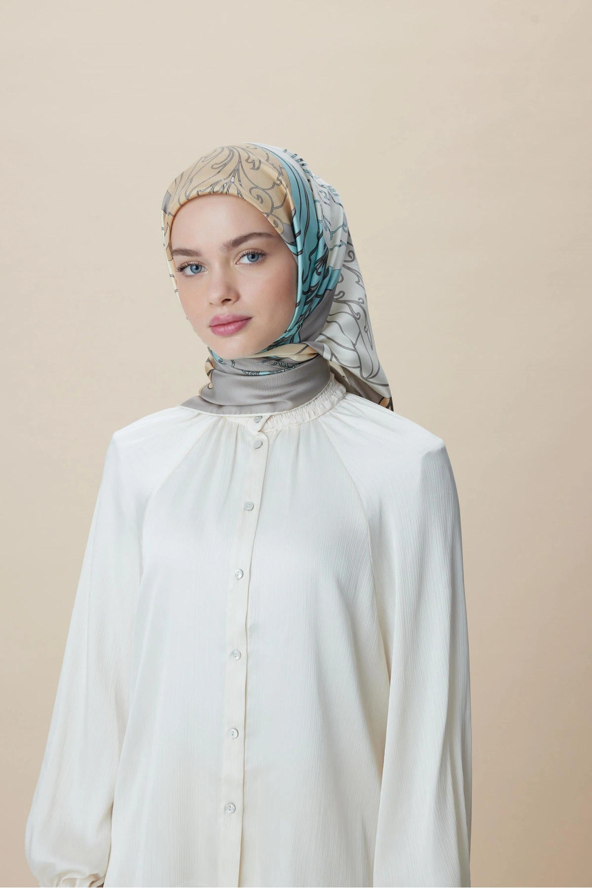 Maisa SAFİ TİVİL İPEK EŞARP 90*90 CM - GRİ