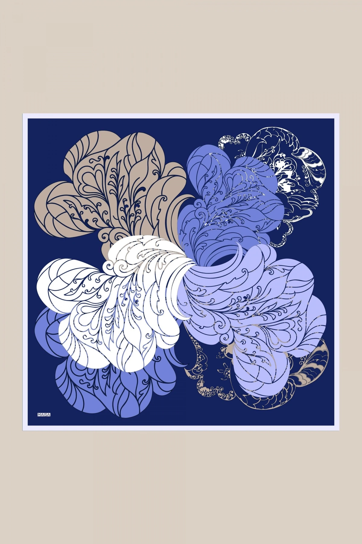 Maisa SAFİ TİVİL İPEK EŞARP 90*90 CM - LACİVERT