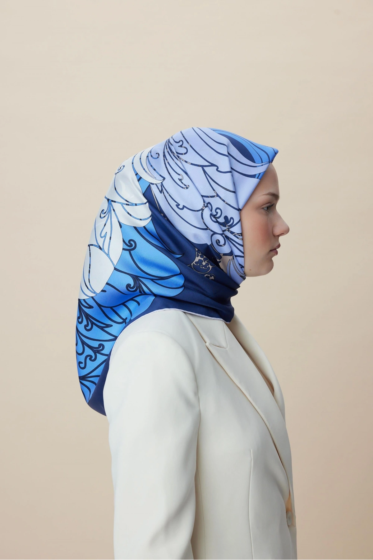 Maisa SAFİ TİVİL İPEK EŞARP 90*90 CM - LACİVERT