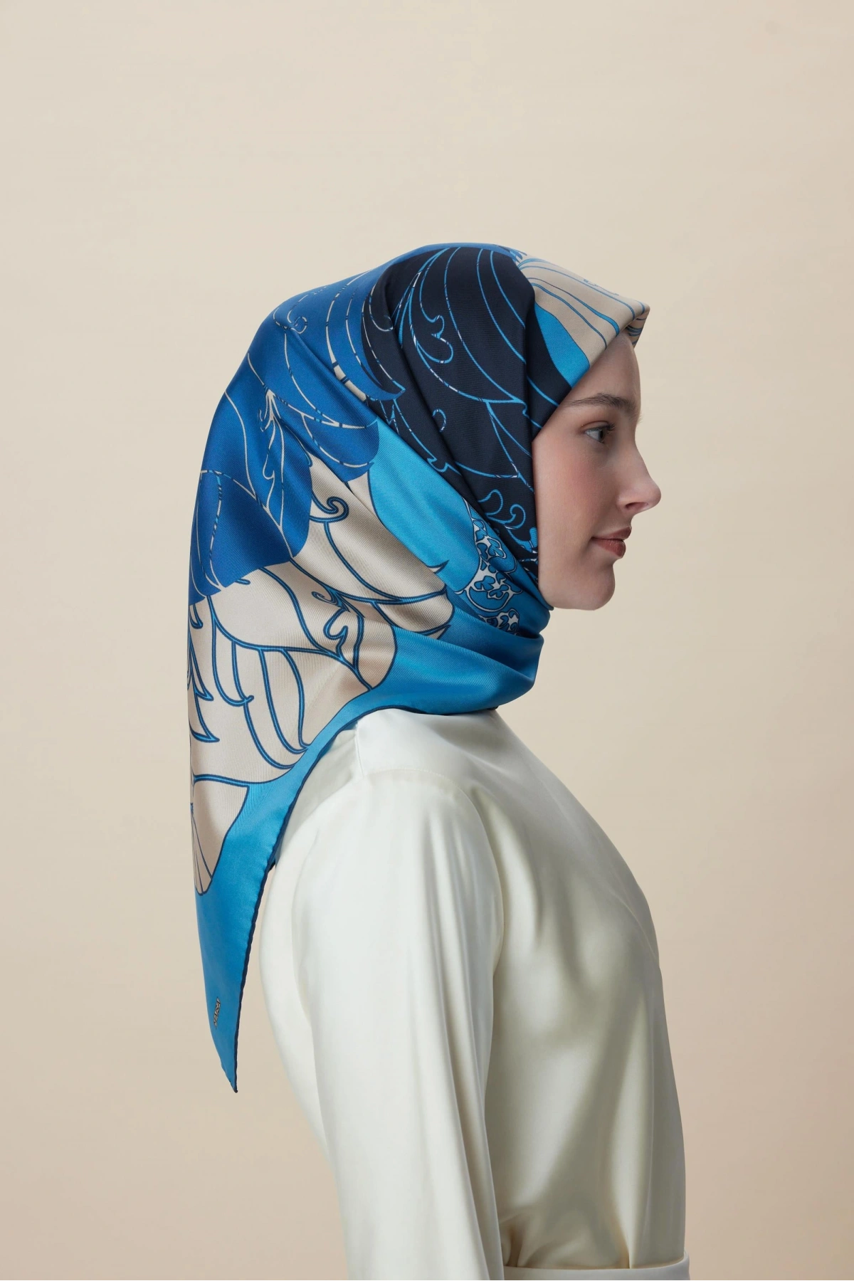 Maisa SAFİ TİVİL İPEK EŞARP 90*90 CM - MAVİ