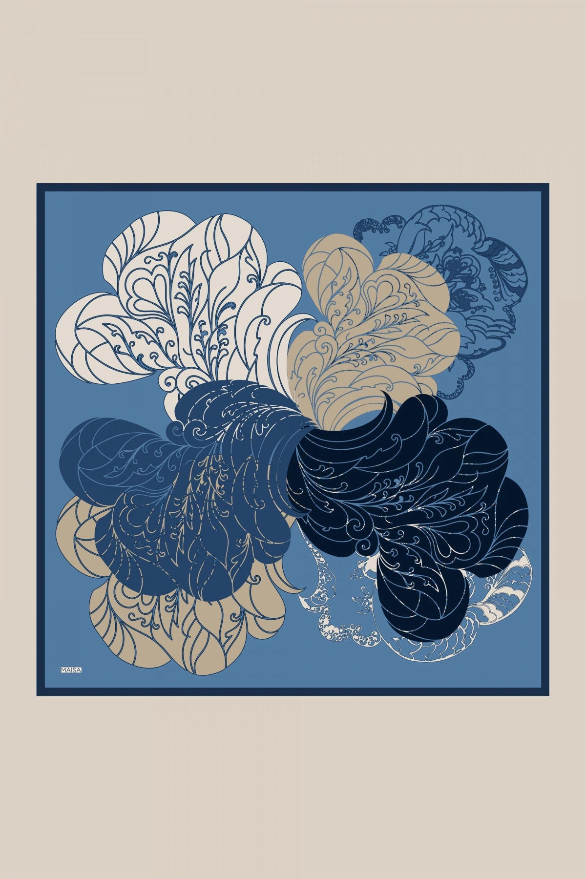 Maisa SAFİ TİVİL İPEK EŞARP 90*90 CM - MAVİ