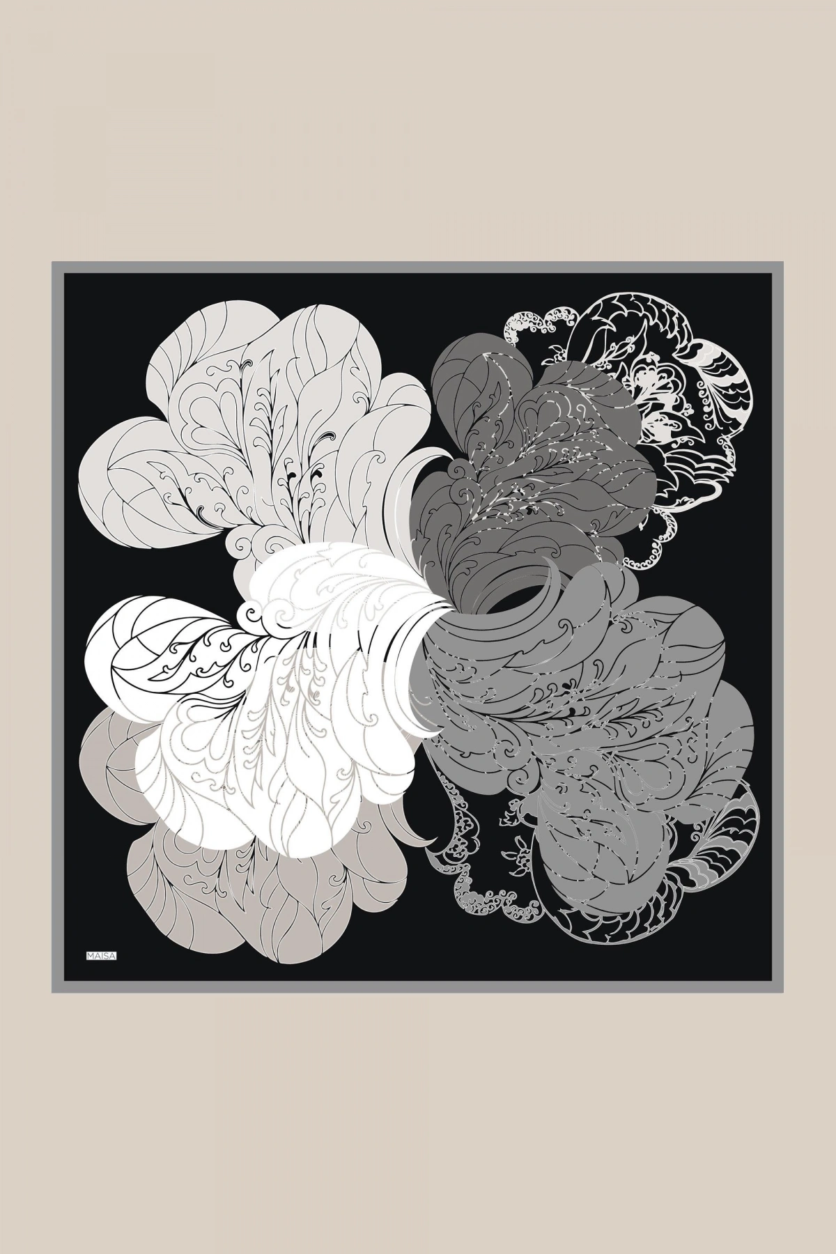 Maisa SAFİ TİVİL İPEK EŞARP 90*90 CM - SİYAH