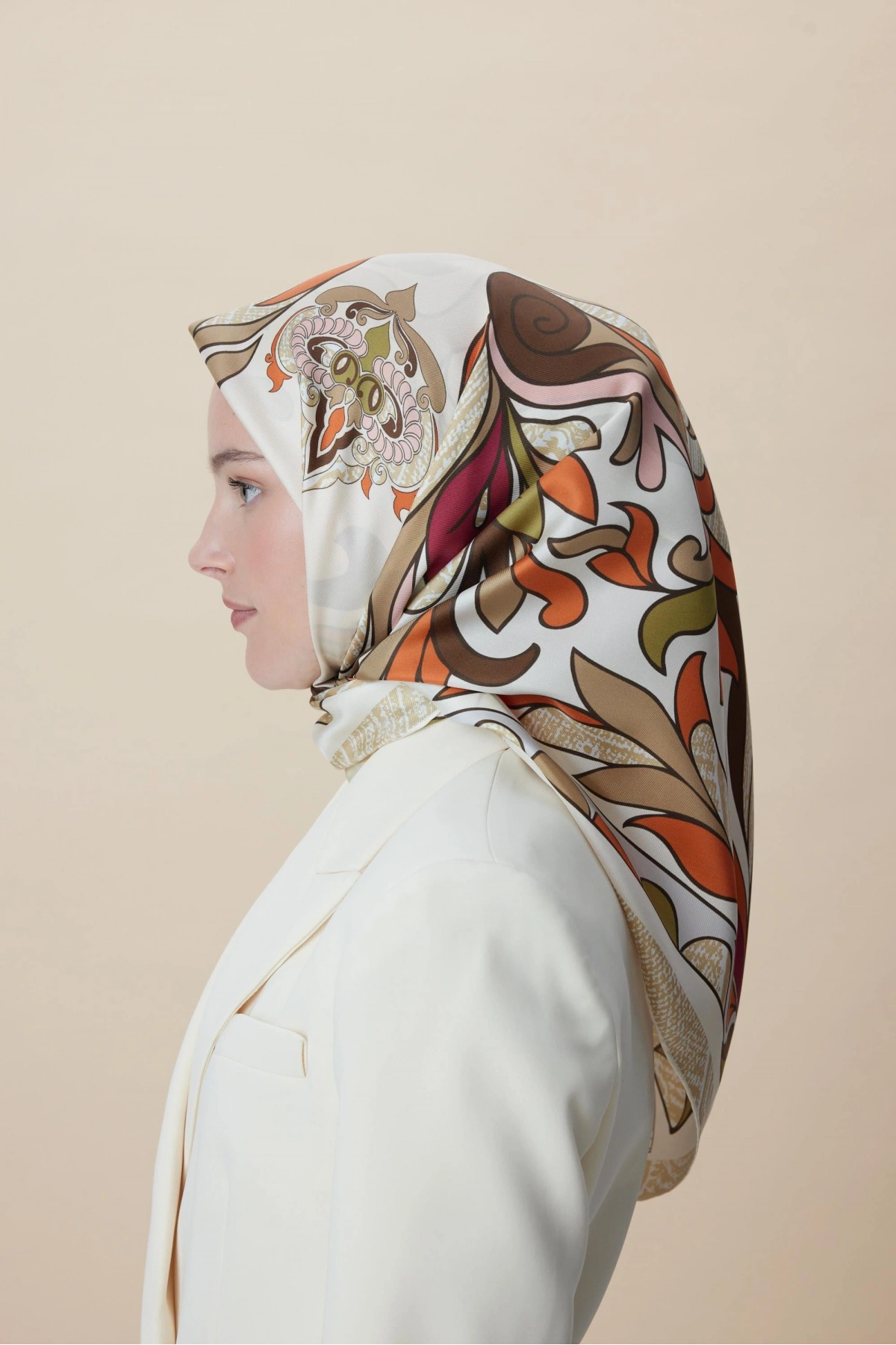 Maisa SERA TİVİL İPEK EŞARP 90*90 CM - KAHVERENGİ