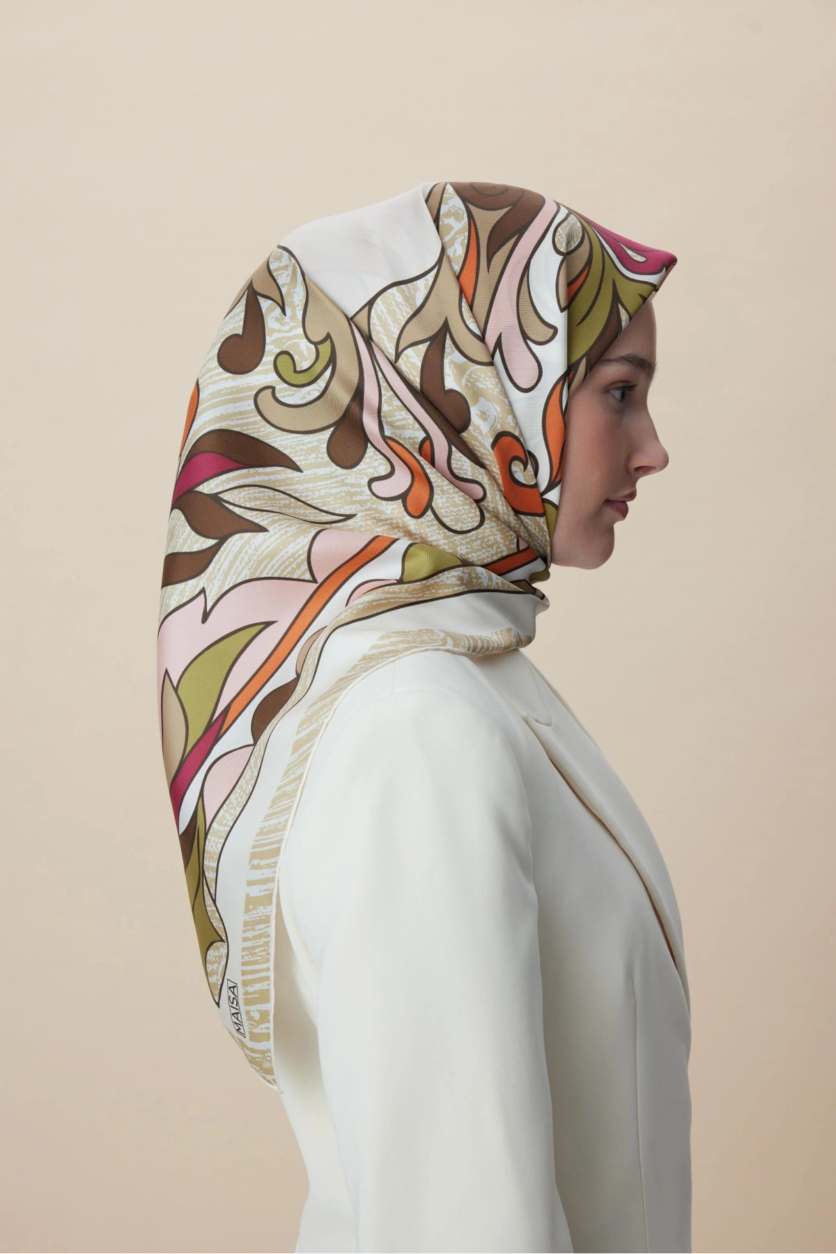 Maisa SERA TİVİL İPEK EŞARP 90*90 CM - KAHVERENGİ