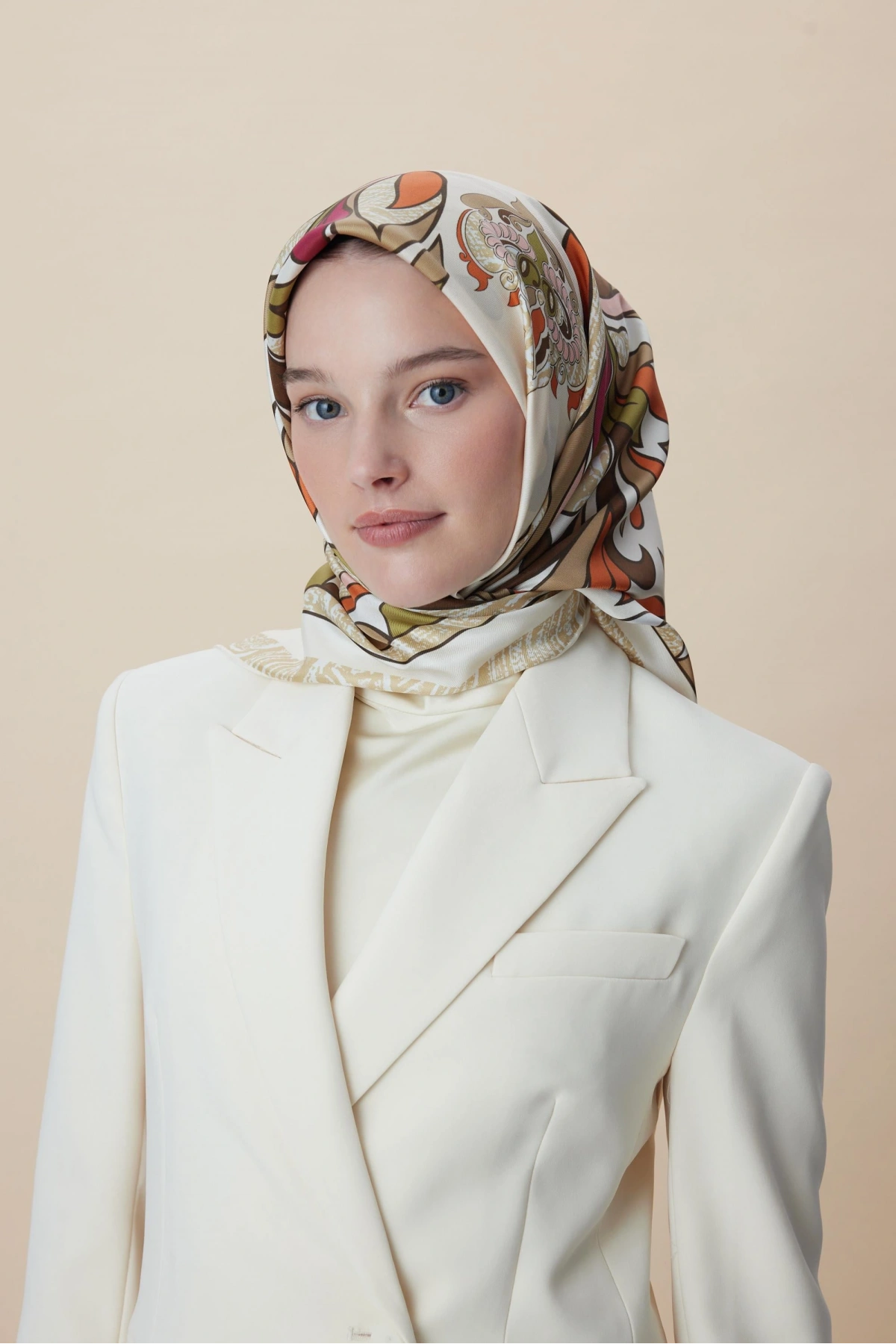 Maisa SERA TİVİL İPEK EŞARP 90*90 CM - KAHVERENGİ