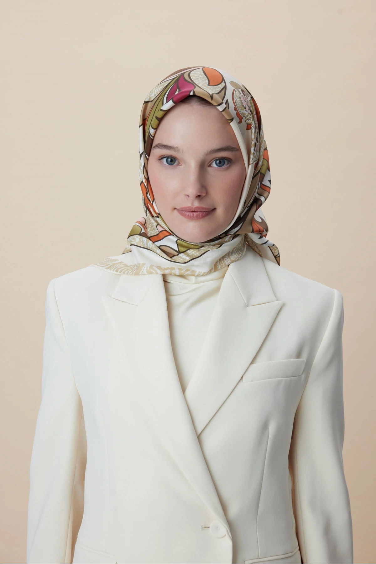 Maisa SERA TİVİL İPEK EŞARP 90*90 CM - KAHVERENGİ