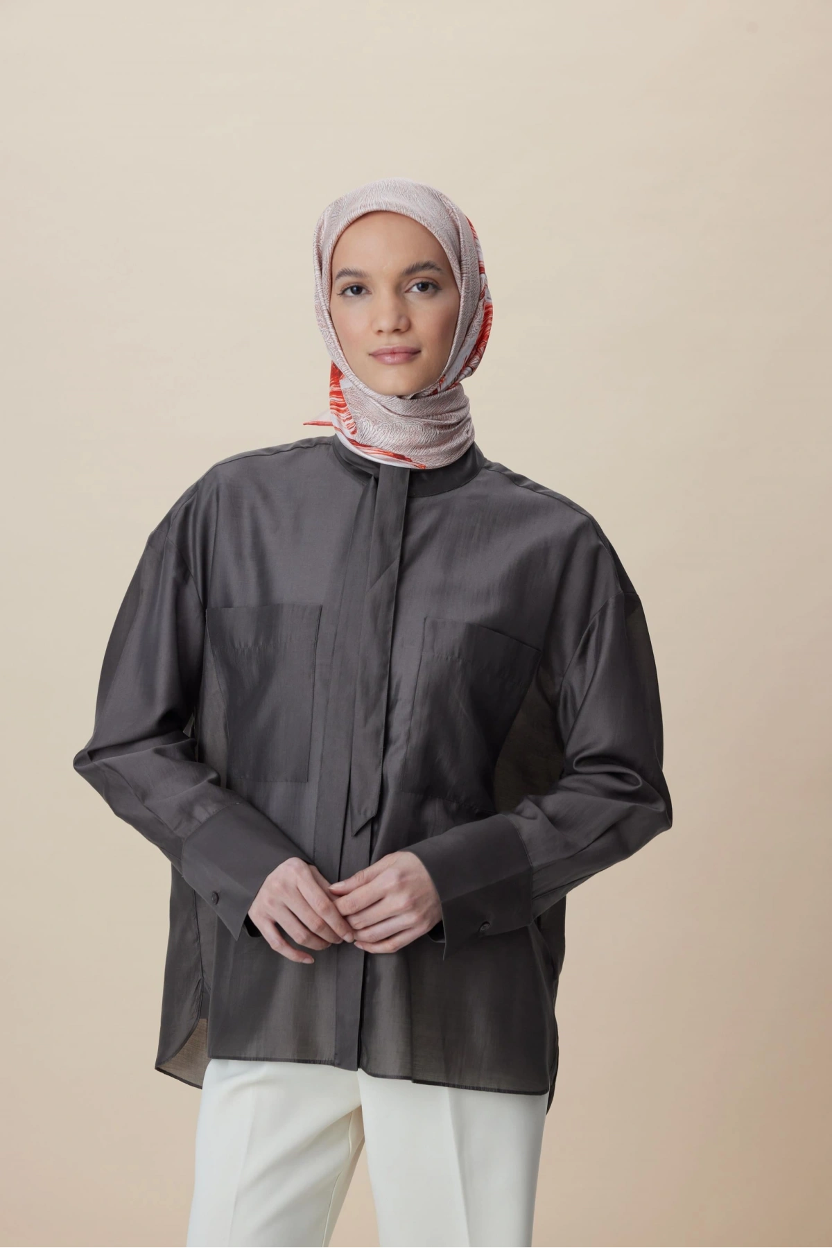 Maisa LUNA TİVİL İPEK EŞARP 90*90 CM - MERCAN