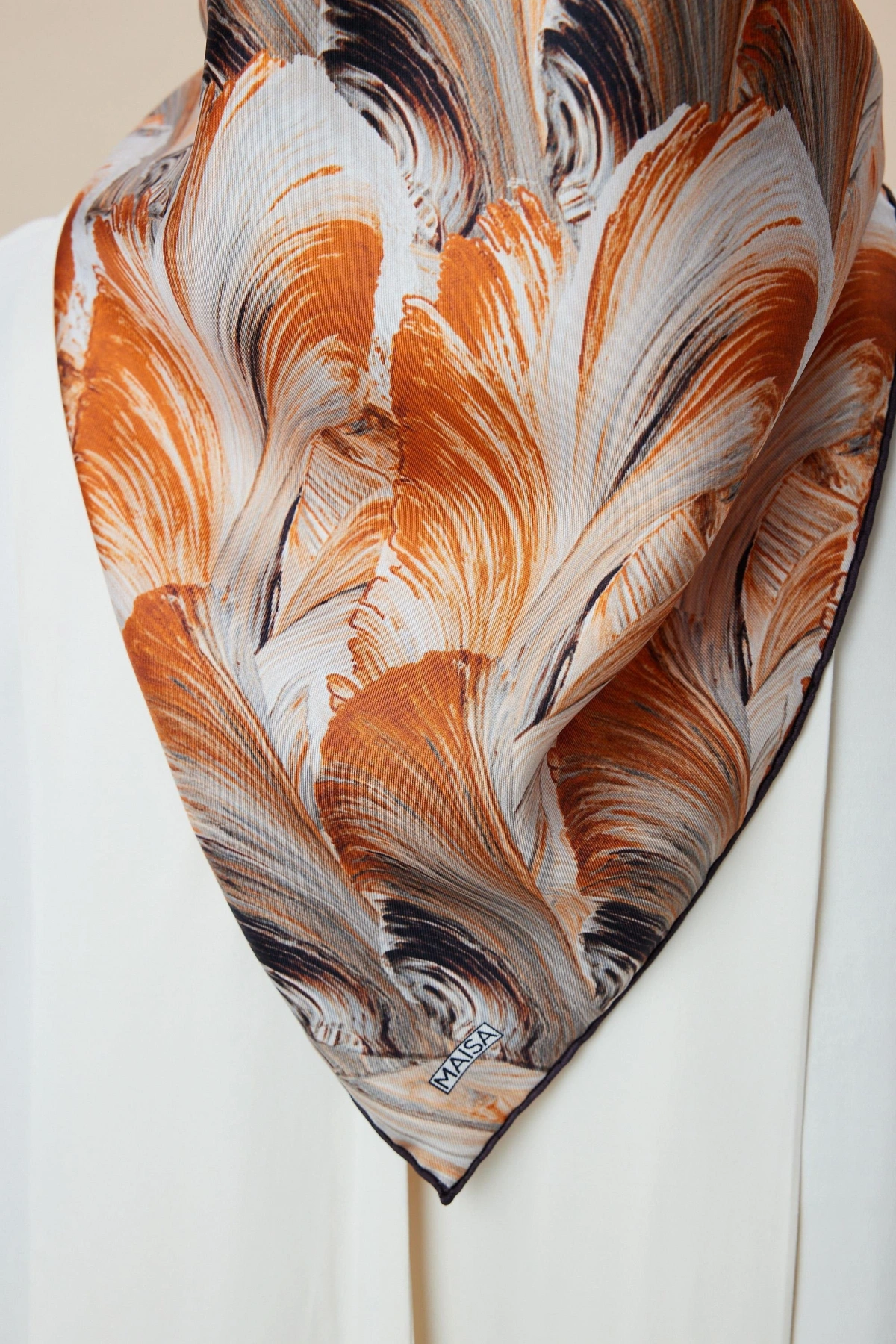 Maisa LUNA TİVİL İPEK EŞARP 90*90 CM - VİZON