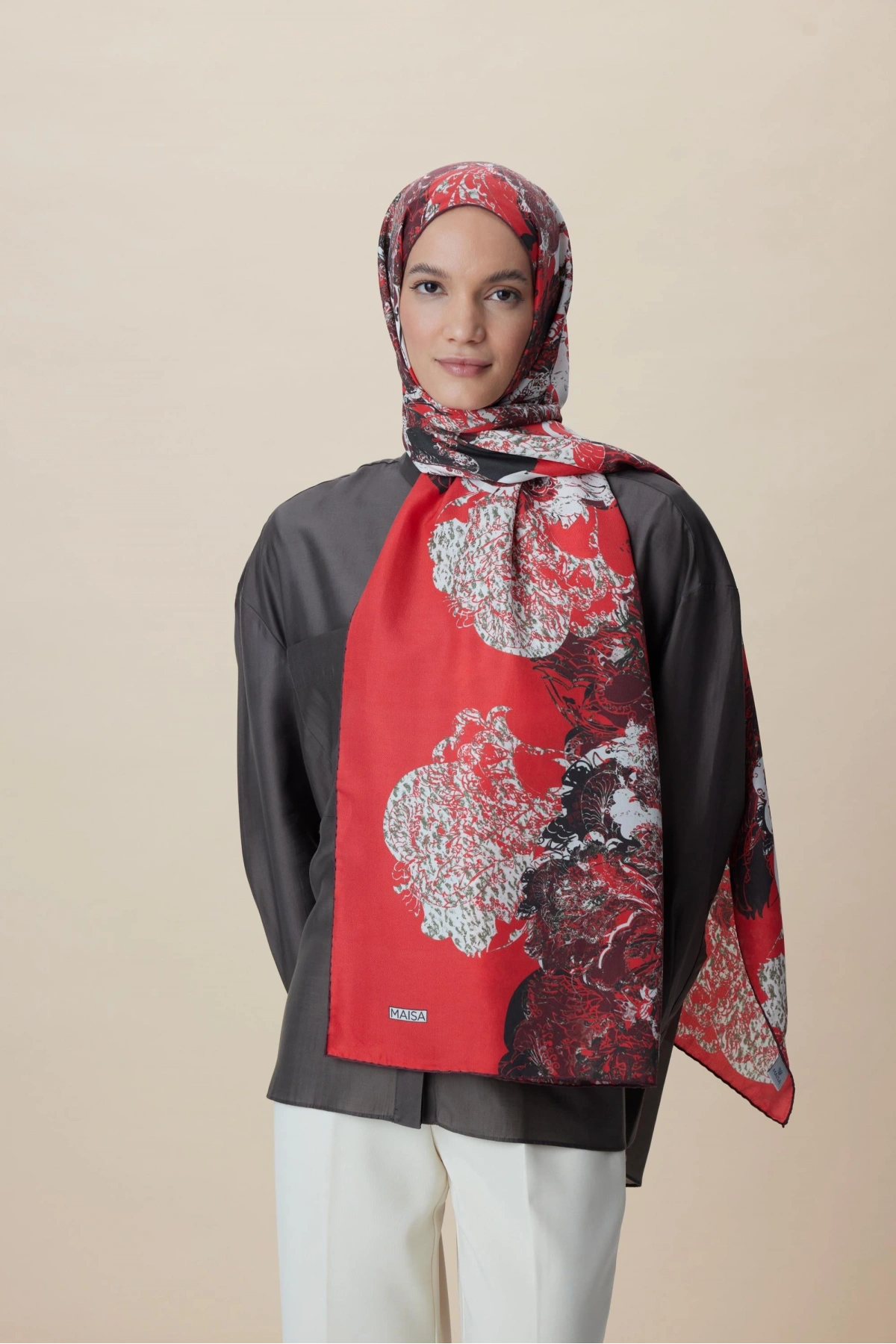 Maisa TUVANA PAMUK İPEK ŞAL 70*190 CM - KIRMIZI