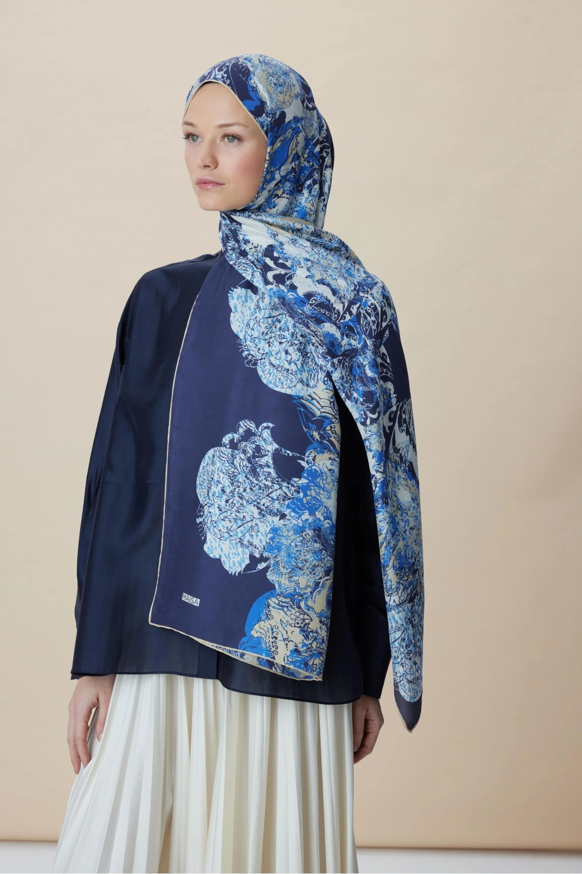 Maisa TUVANA PAMUK İPEK ŞAL 70*190 CM - MAVİ
