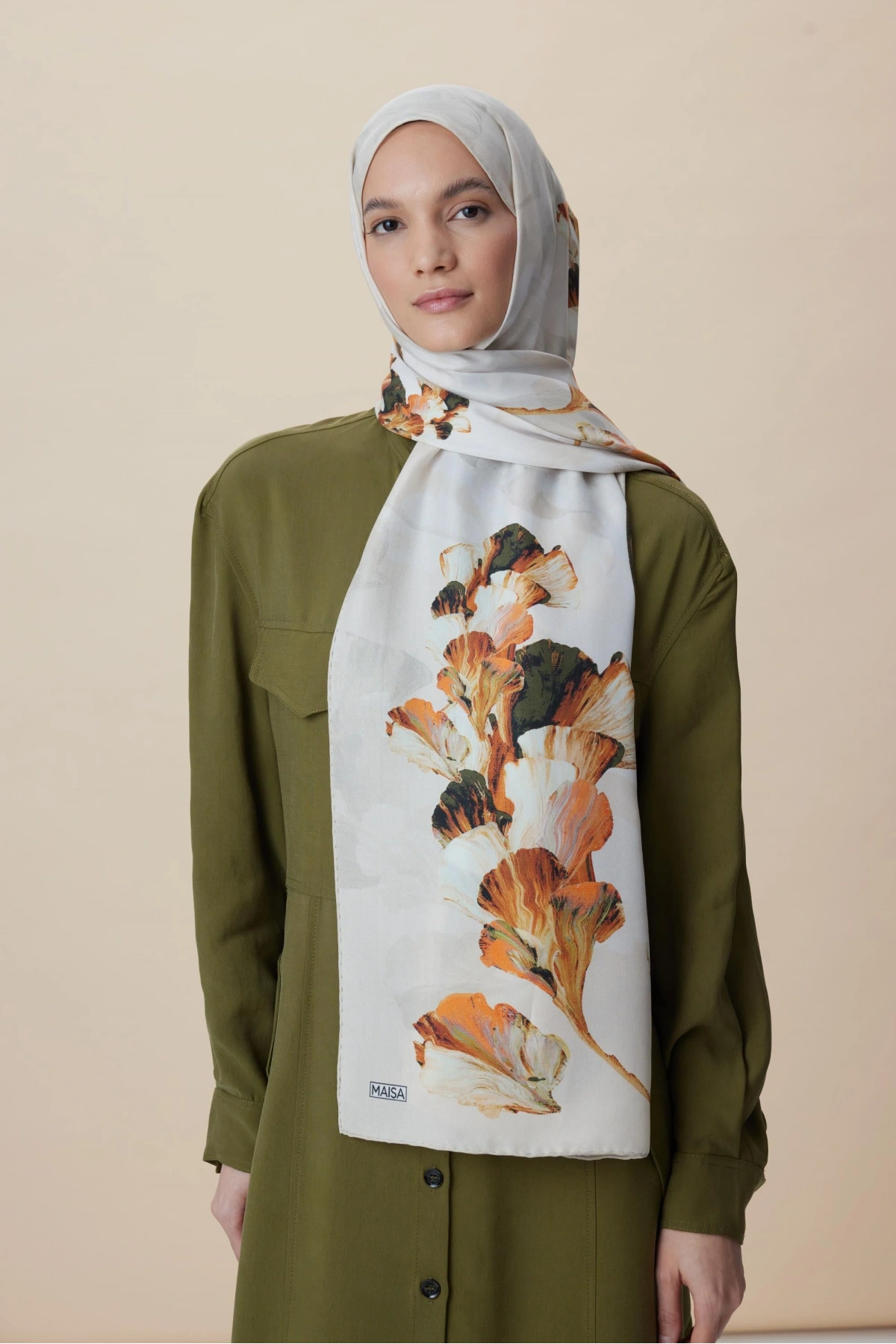 Maisa AKVA PAMUK İPEK ŞAL 70*190 CM - BEJ