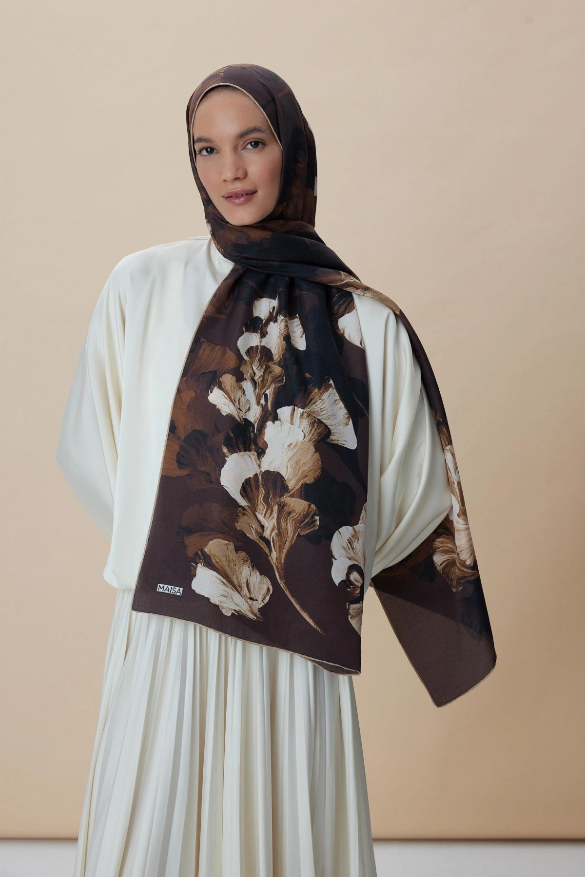 Maisa AKVA PAMUK İPEK ŞAL 70*190 CM - KAHVERENGİ