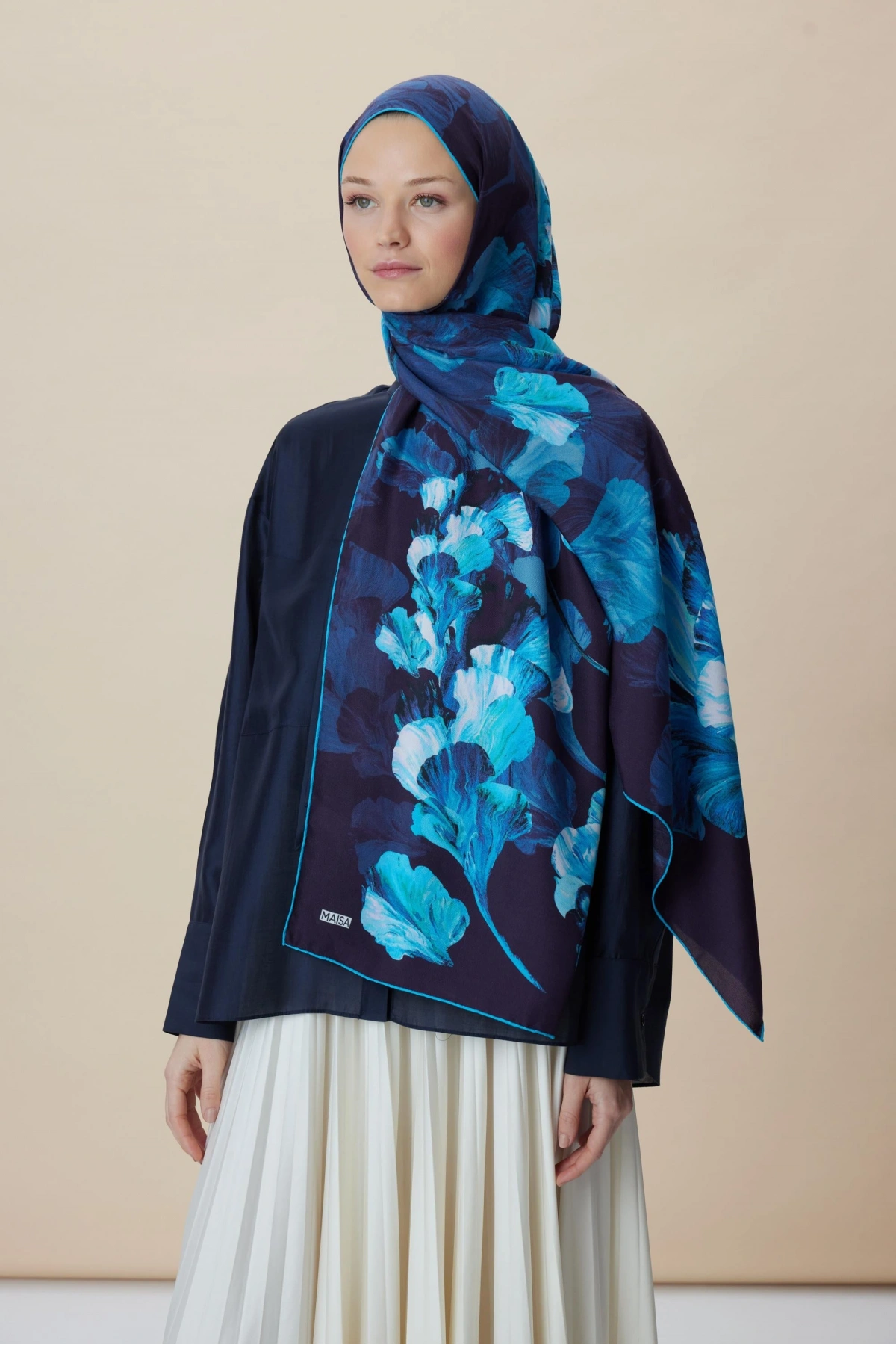 Maisa AKVA PAMUK İPEK ŞAL 70*190 CM - LACİVERT