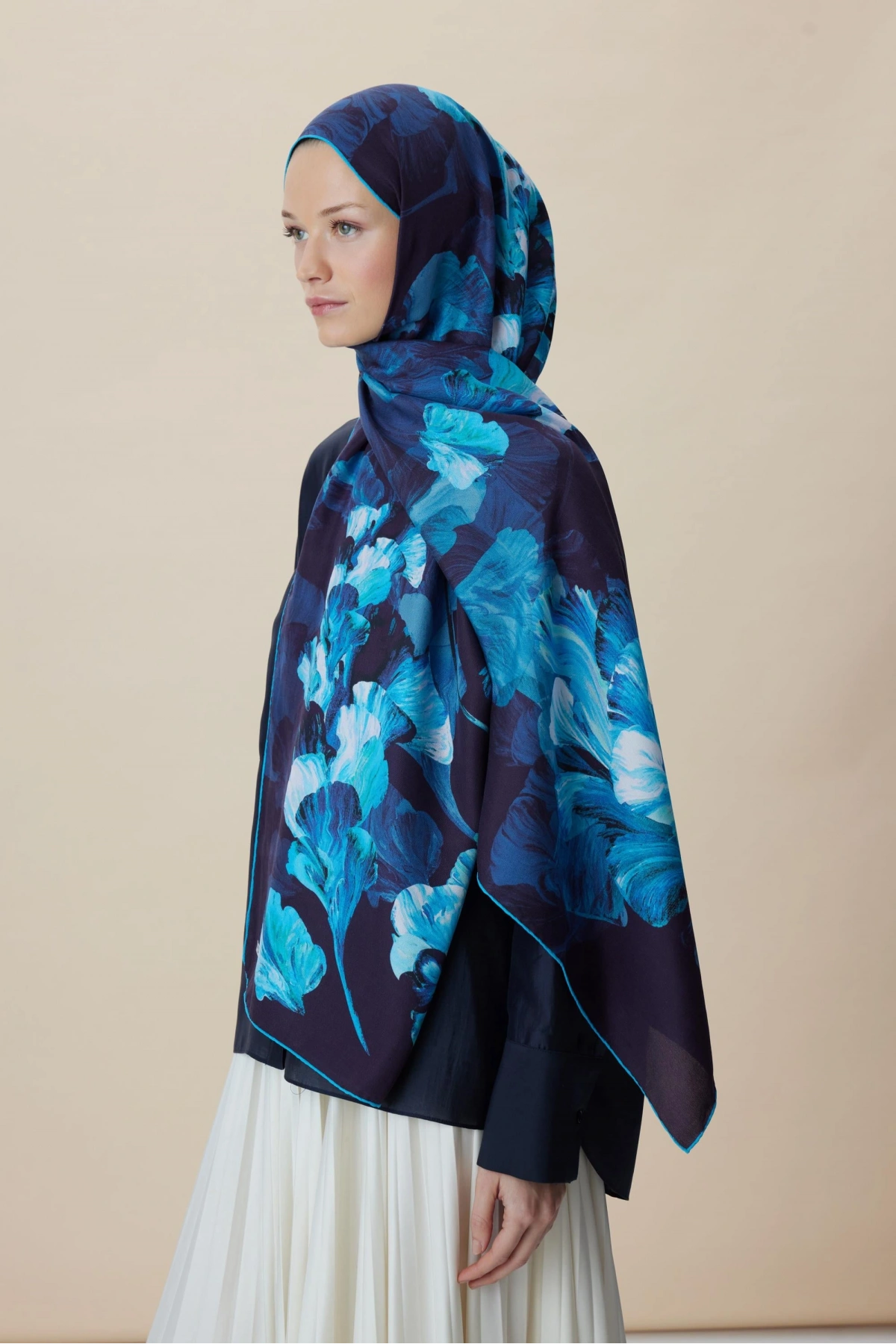 Maisa AKVA PAMUK İPEK ŞAL 70*190 CM - LACİVERT