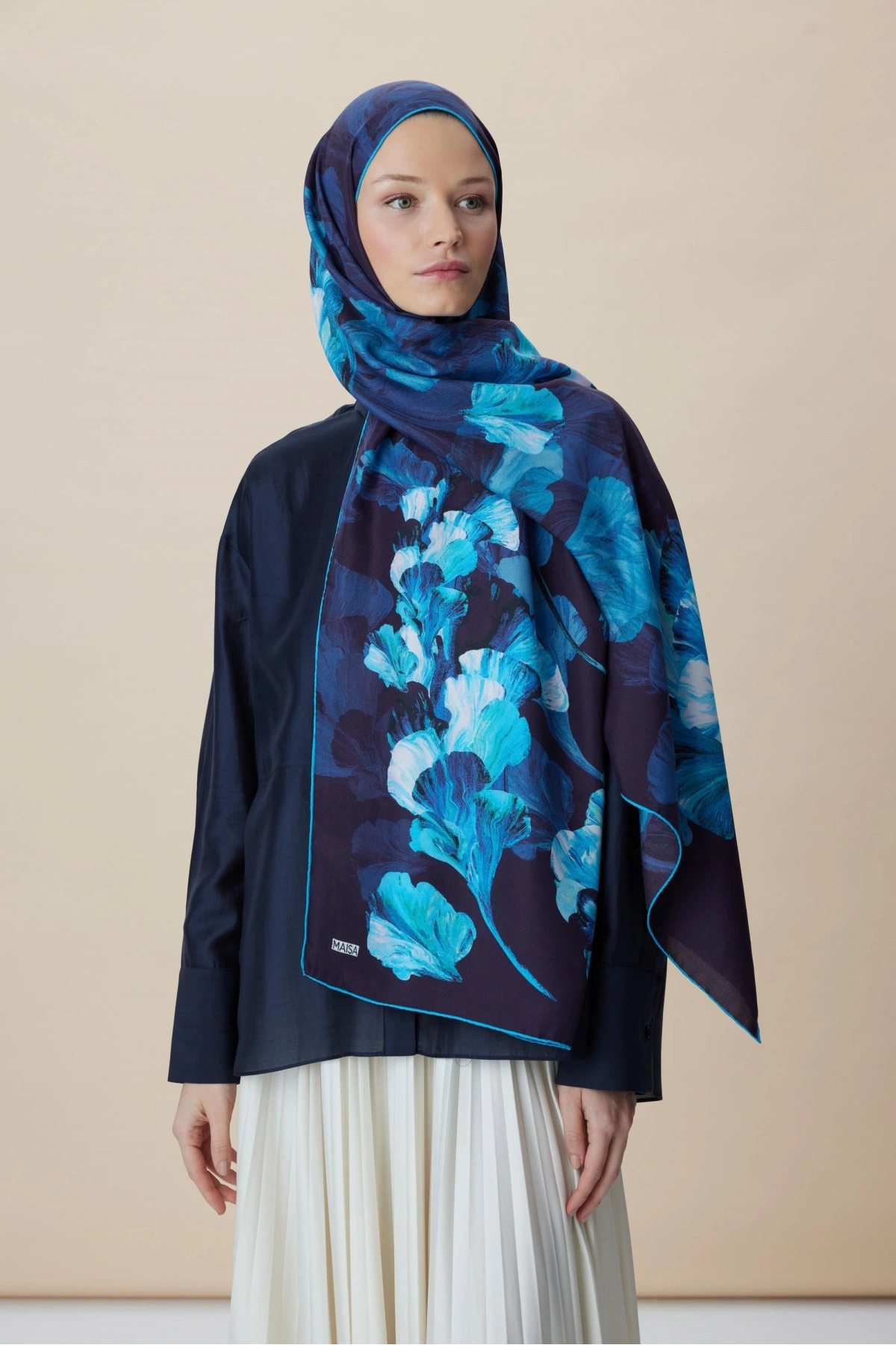 Maisa AKVA PAMUK İPEK ŞAL 70*190 CM - LACİVERT