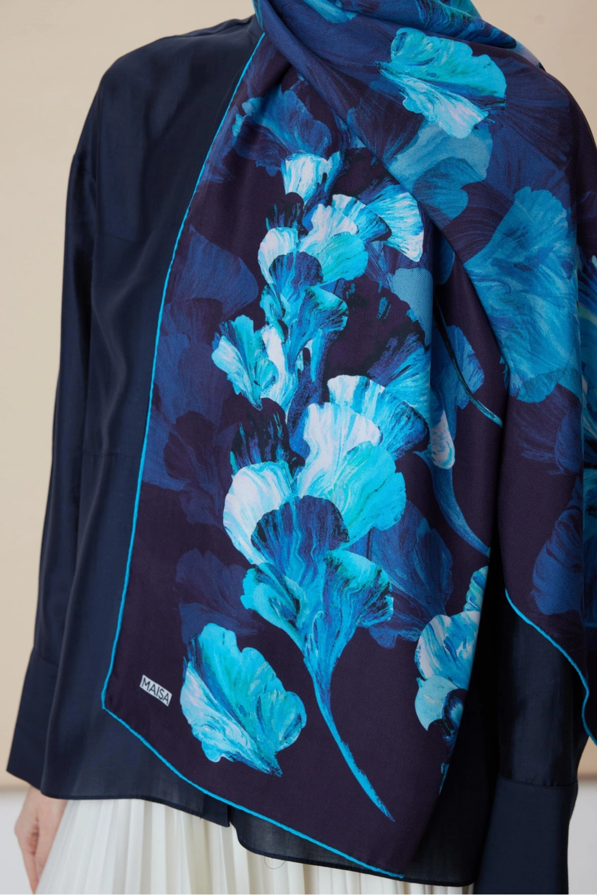 Maisa AKVA PAMUK İPEK ŞAL 70*190 CM - LACİVERT