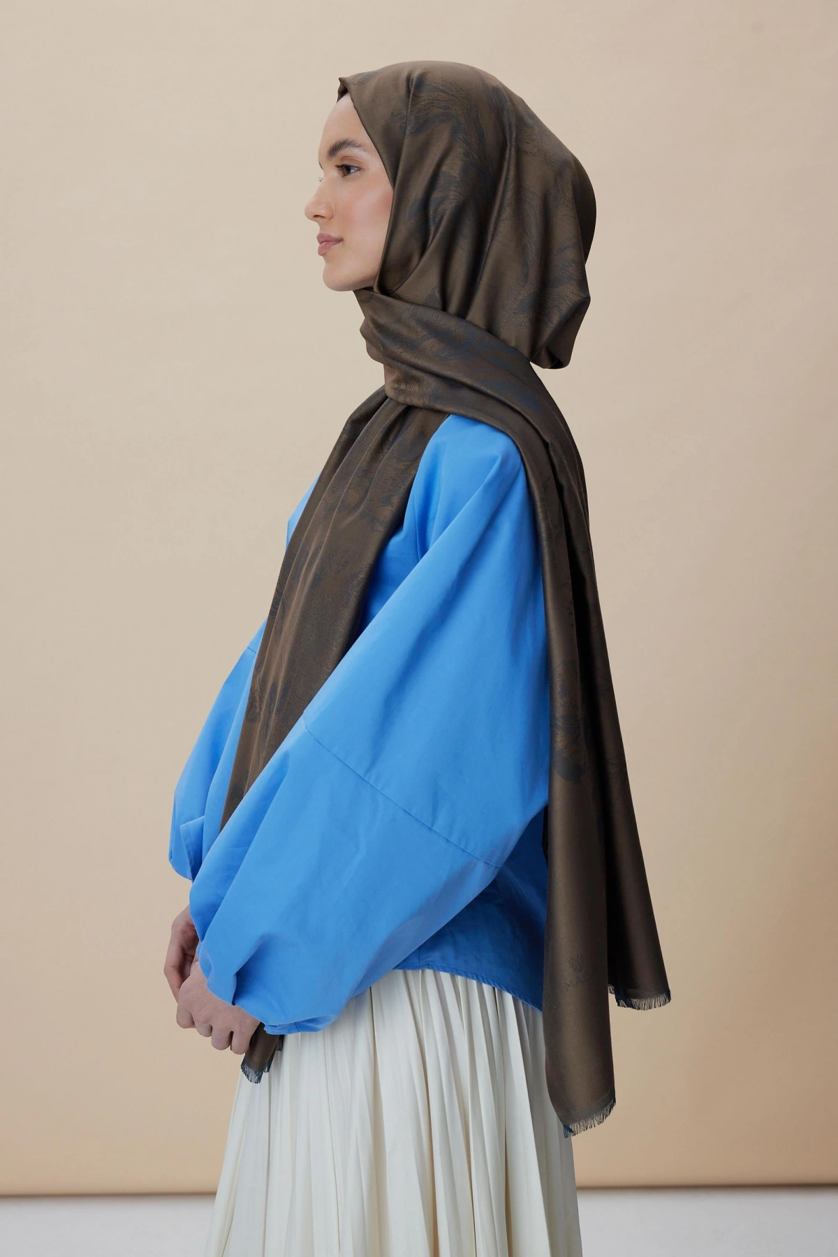 Maisa JADE MODAL İPEK JAKARLI ŞAL 70*200 CM - KAHVERENGİ