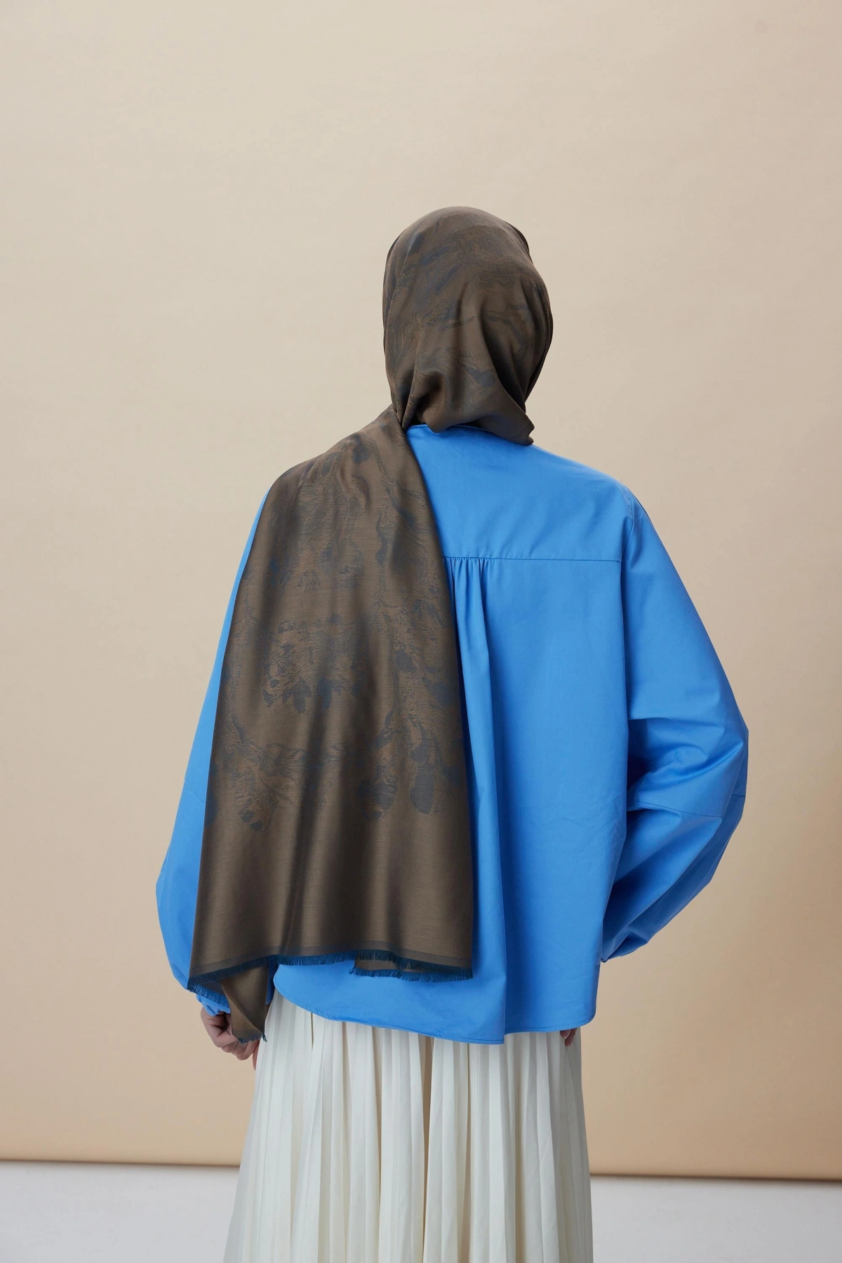 Maisa JADE MODAL İPEK JAKARLI ŞAL 70*200 CM - KAHVERENGİ