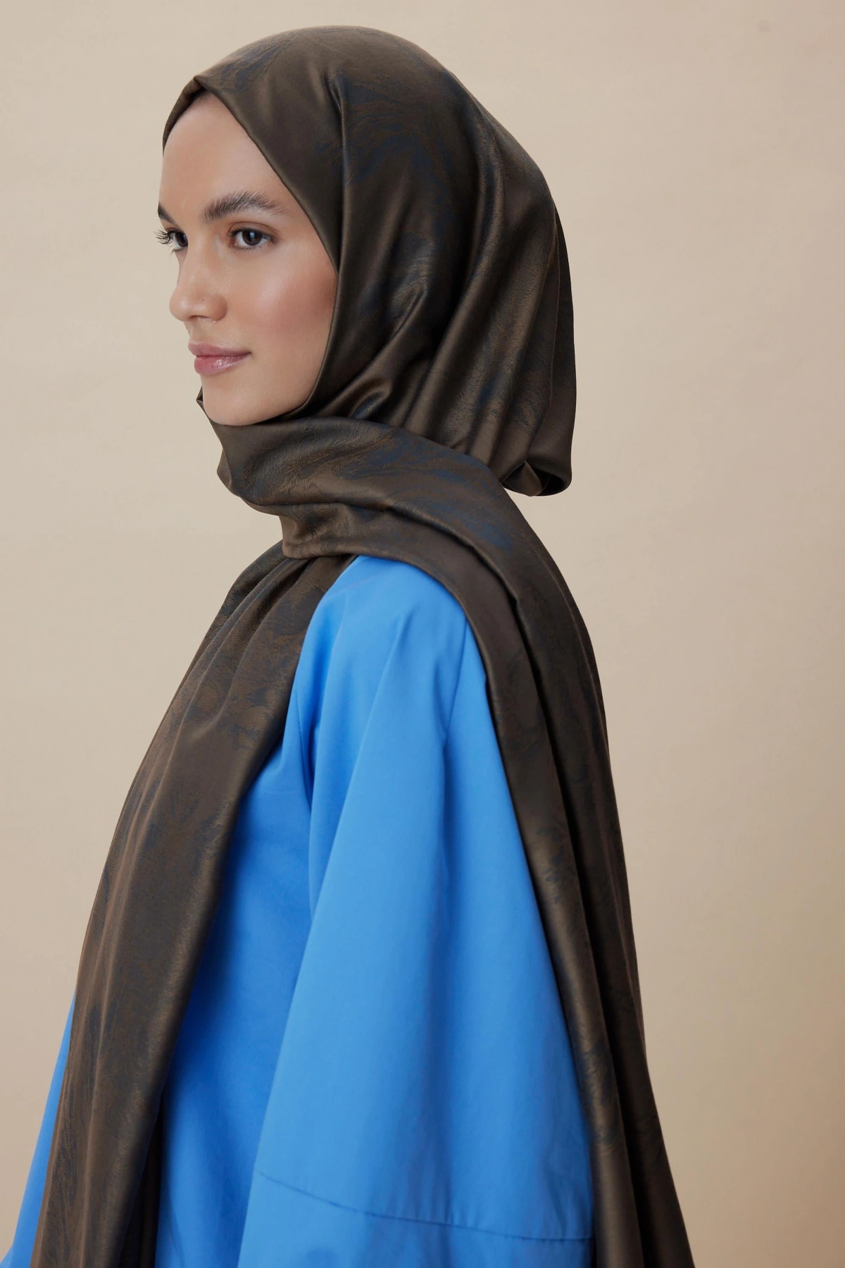 Maisa JADE MODAL İPEK JAKARLI ŞAL 70*200 CM - KAHVERENGİ