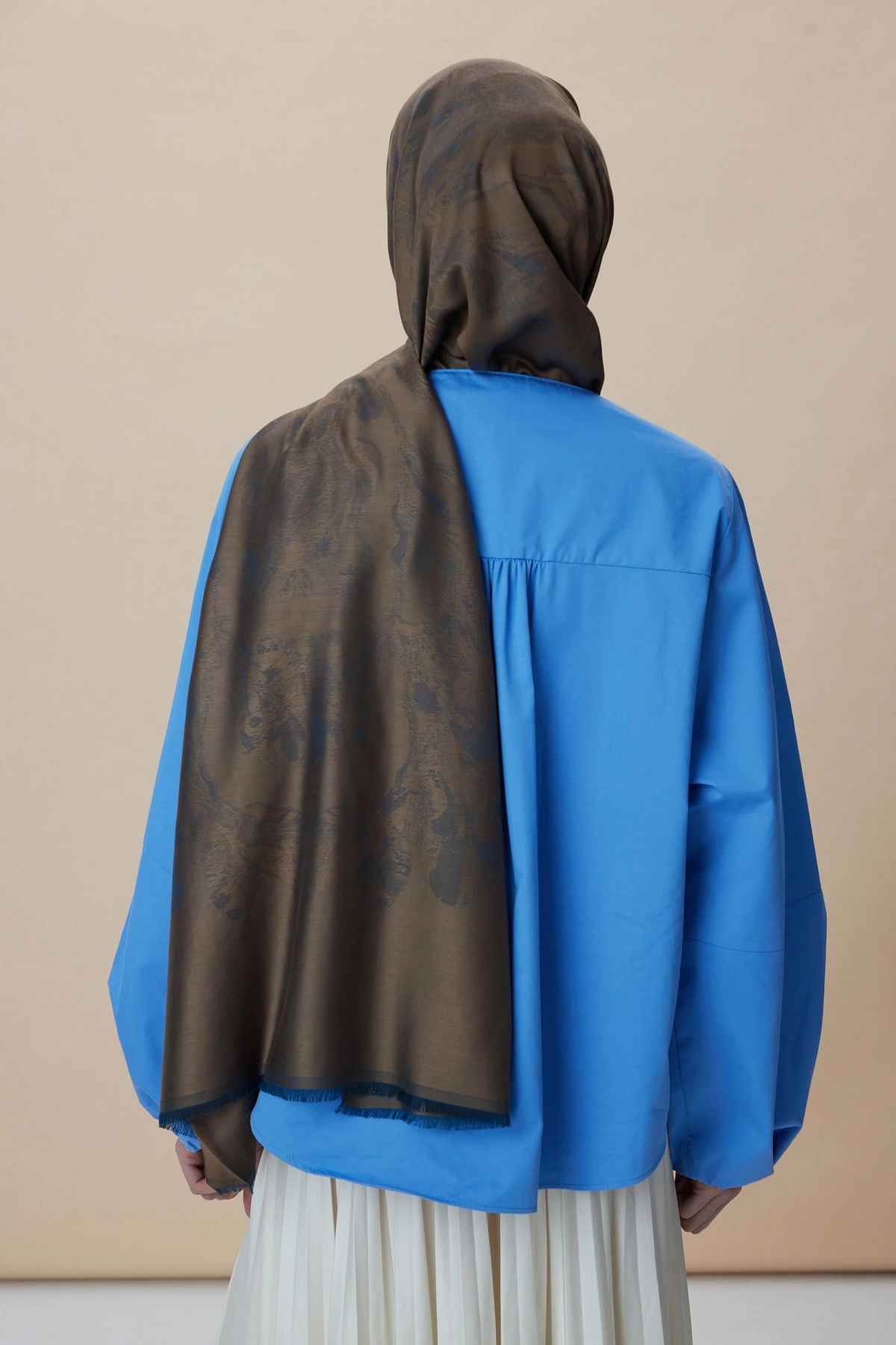 Maisa JADE MODAL İPEK JAKARLI ŞAL 70*200 CM - KAHVERENGİ