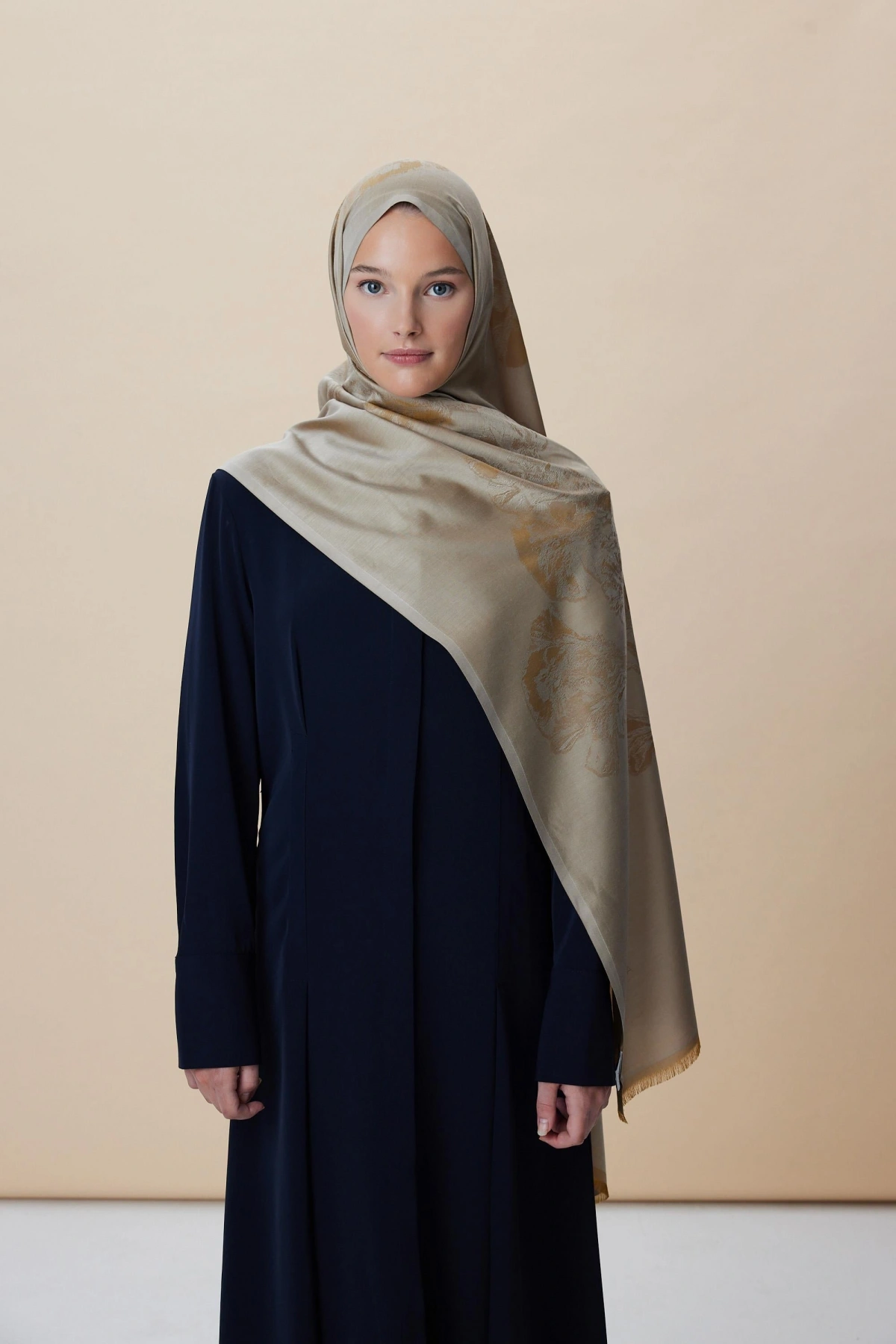 Maisa JADE MODAL İPEK JAKARLI ŞAL 70*200 CM - KOYU BEJ