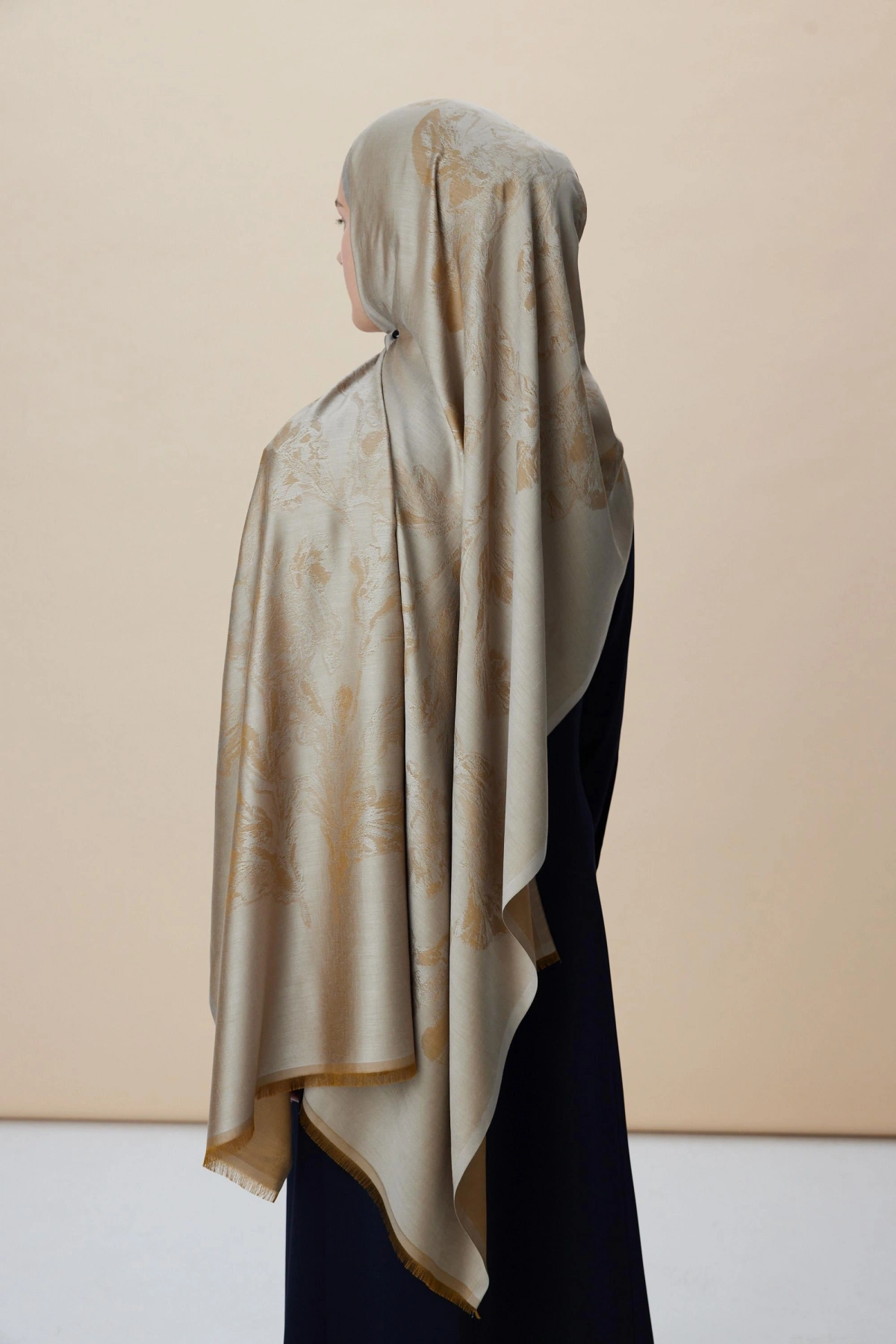 Maisa JADE MODAL İPEK JAKARLI ŞAL 70*200 CM - KOYU BEJ