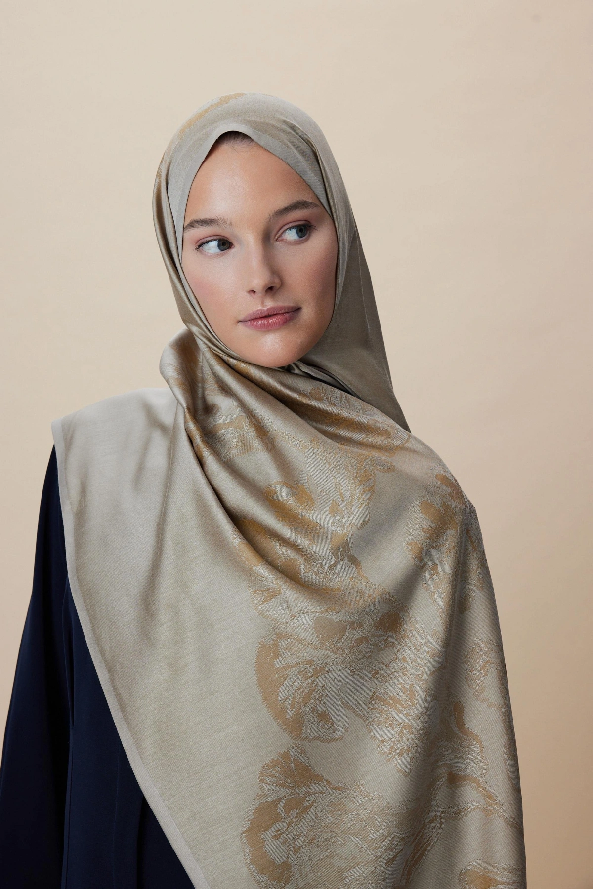 Maisa JADE MODAL İPEK JAKARLI ŞAL 70*200 CM - KOYU BEJ