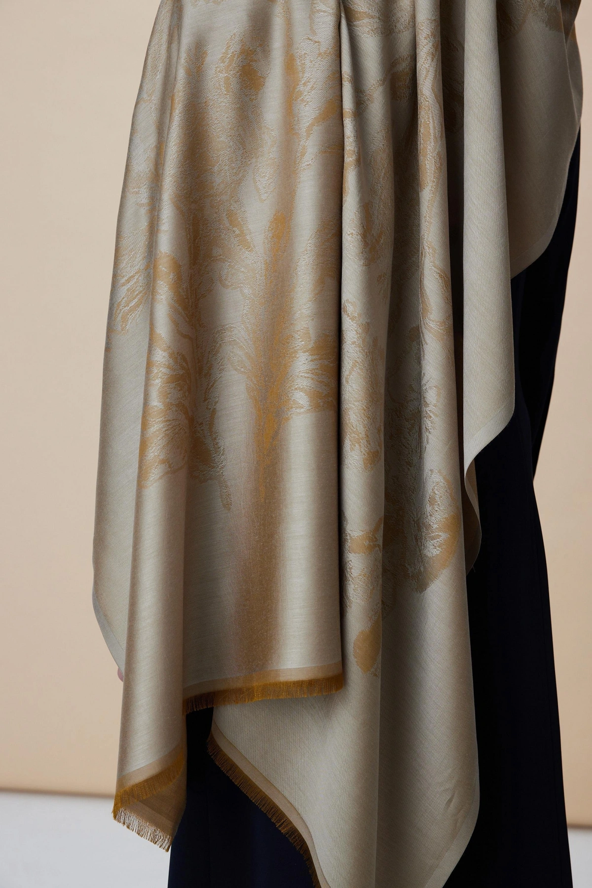 Maisa JADE MODAL İPEK JAKARLI ŞAL 70*200 CM - KOYU BEJ