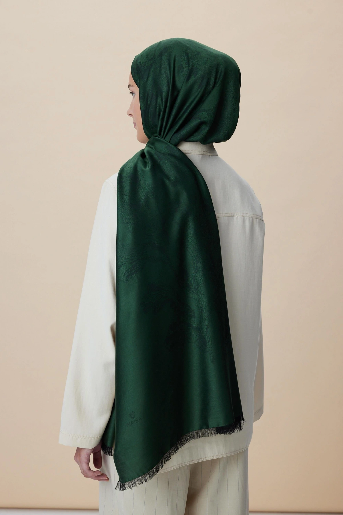 Maisa JADE MODAL İPEK JAKARLI ŞAL 70*200 CM - KOYU YEŞİL