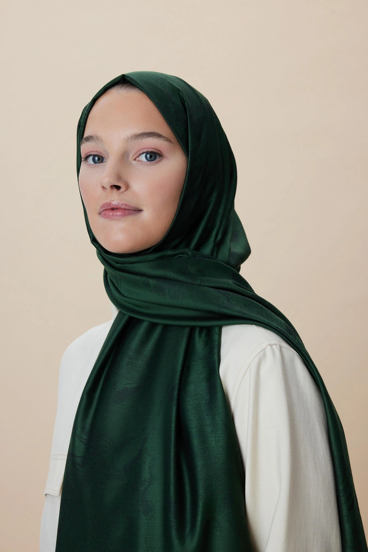 Maisa JADE MODAL İPEK JAKARLI ŞAL 70*200 CM - KOYU YEŞİL