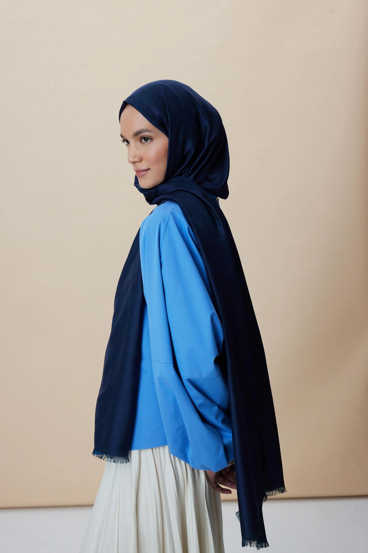 Maisa JADE MODAL İPEK JAKARLI ŞAL 70*200 CM - LACİVERT