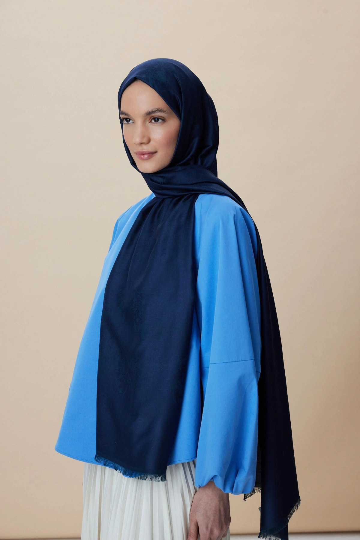 Maisa JADE MODAL İPEK JAKARLI ŞAL 70*200 CM - LACİVERT