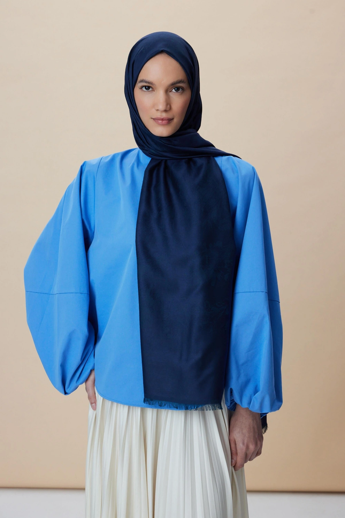 Maisa JADE MODAL İPEK JAKARLI ŞAL 70*200 CM - LACİVERT