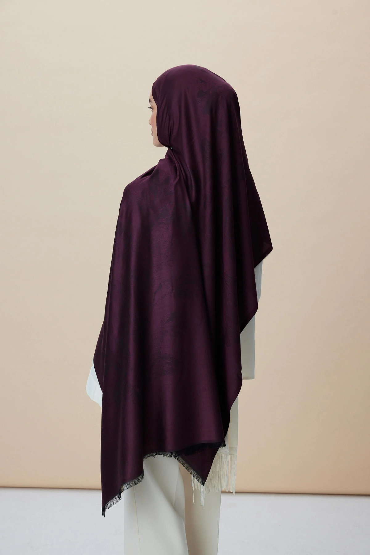 Maisa JADE MODAL İPEK JAKARLI ŞAL 70*200 CM - MÜRDÜM