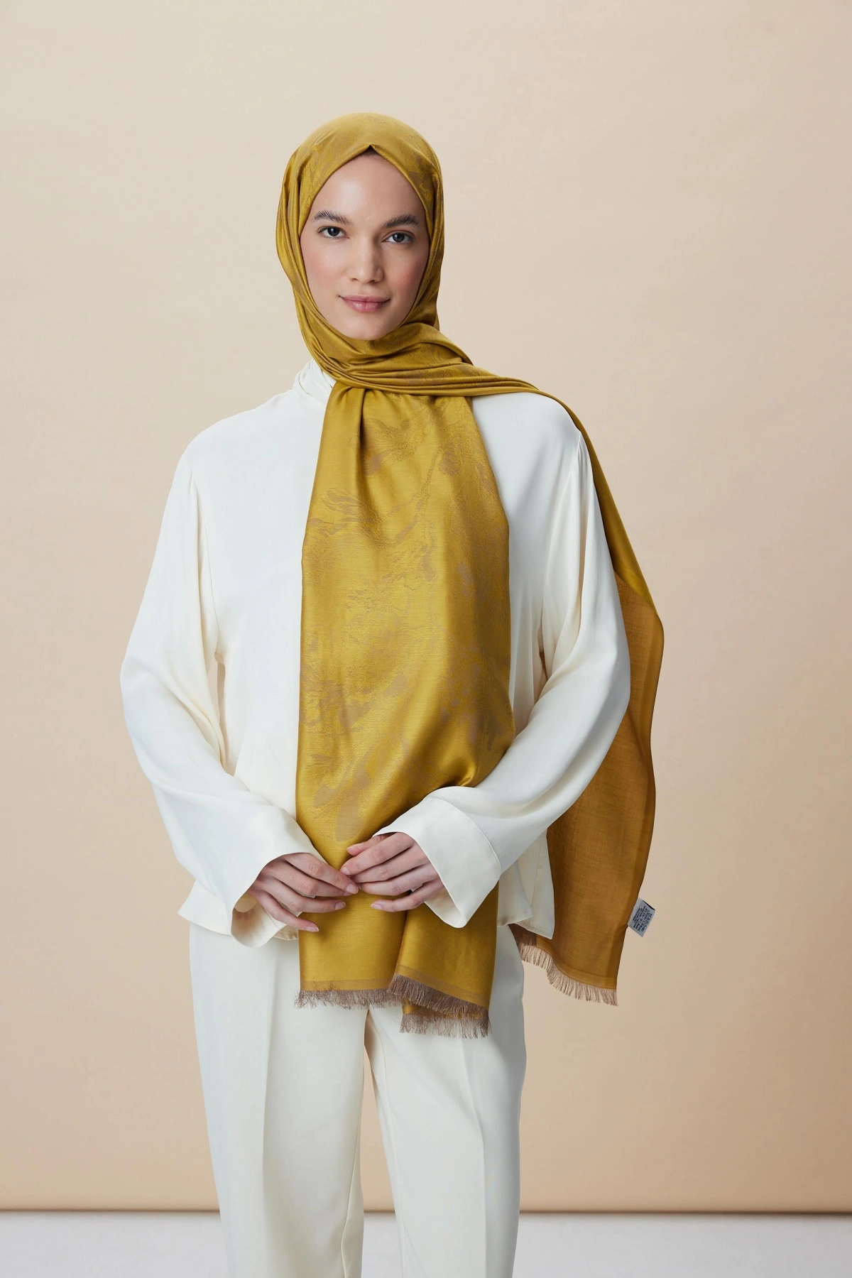 Maisa JADE MODAL İPEK JAKARLI ŞAL 70*200 CM - GOLD