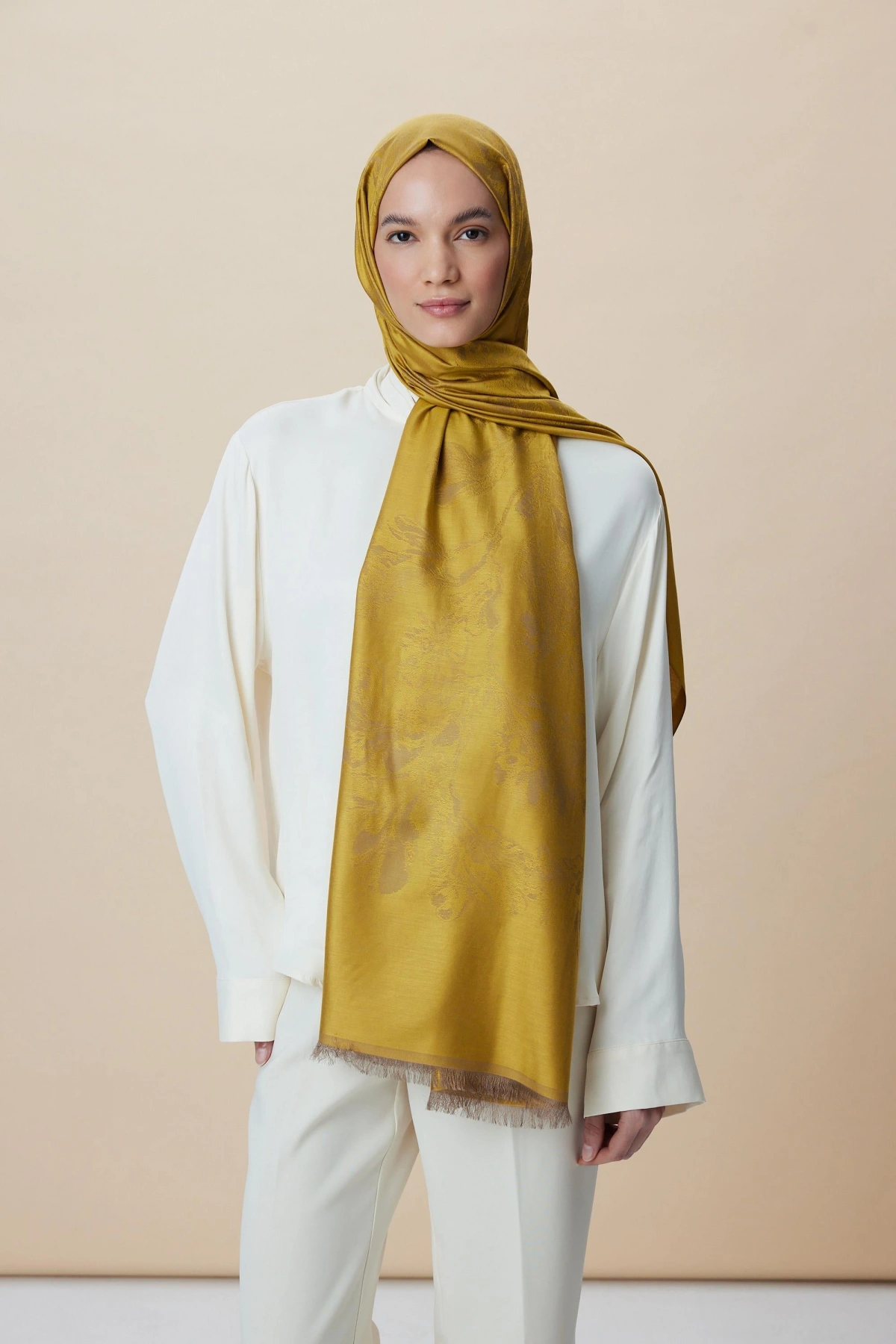 Maisa JADE MODAL İPEK JAKARLI ŞAL 70*200 CM - GOLD