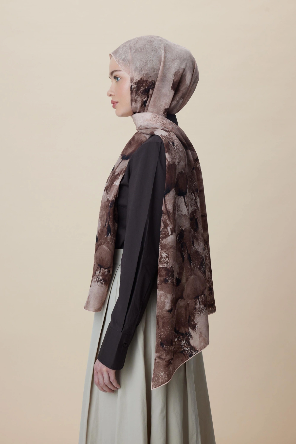 Maisa GELİNCİK KREP İPEK ŞAL 70*190 CM - KUM